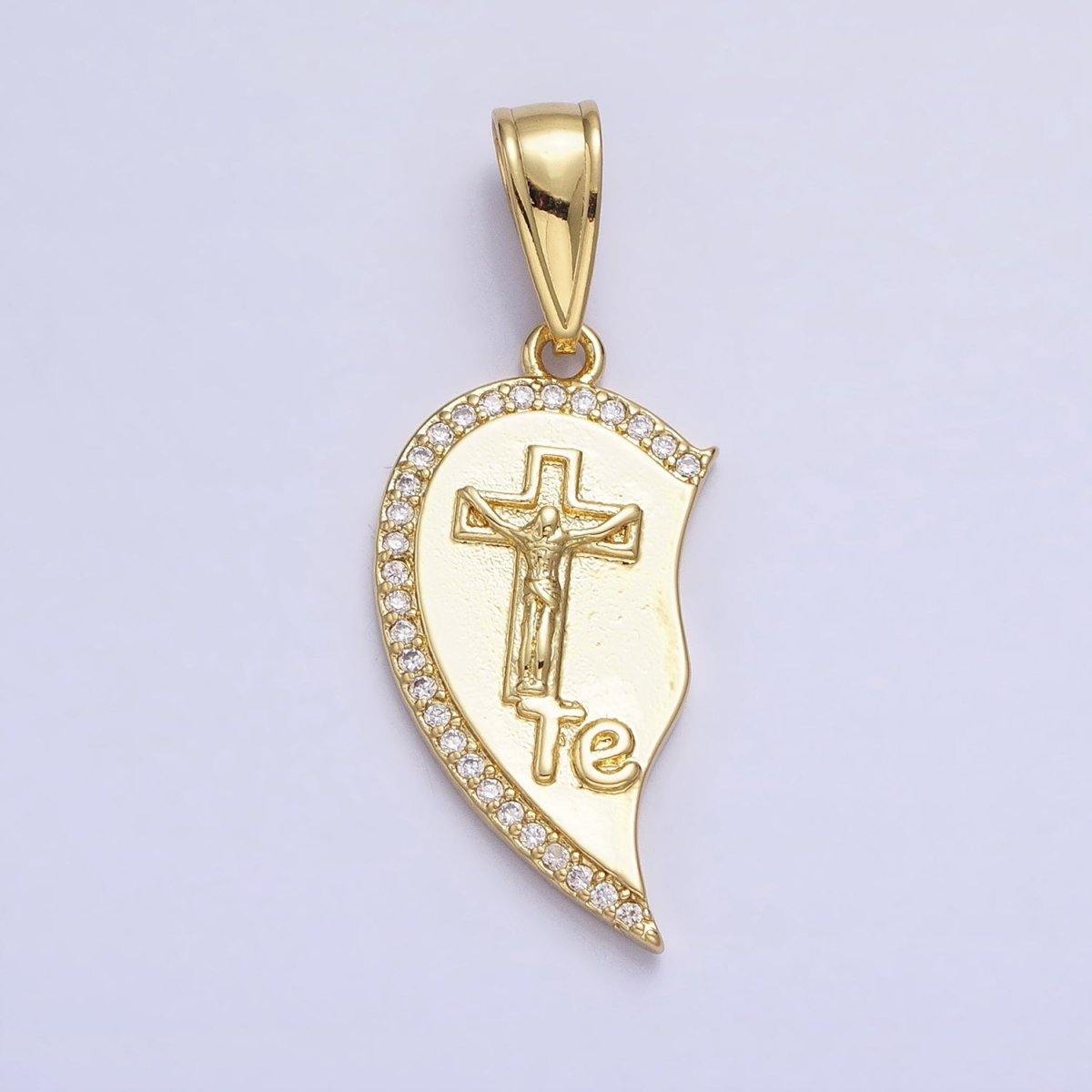24K Gold Filled "Te Amo" Crucifix Cross, Virgin Mary Religious Breakable Heart Pendant | AA227 AA228