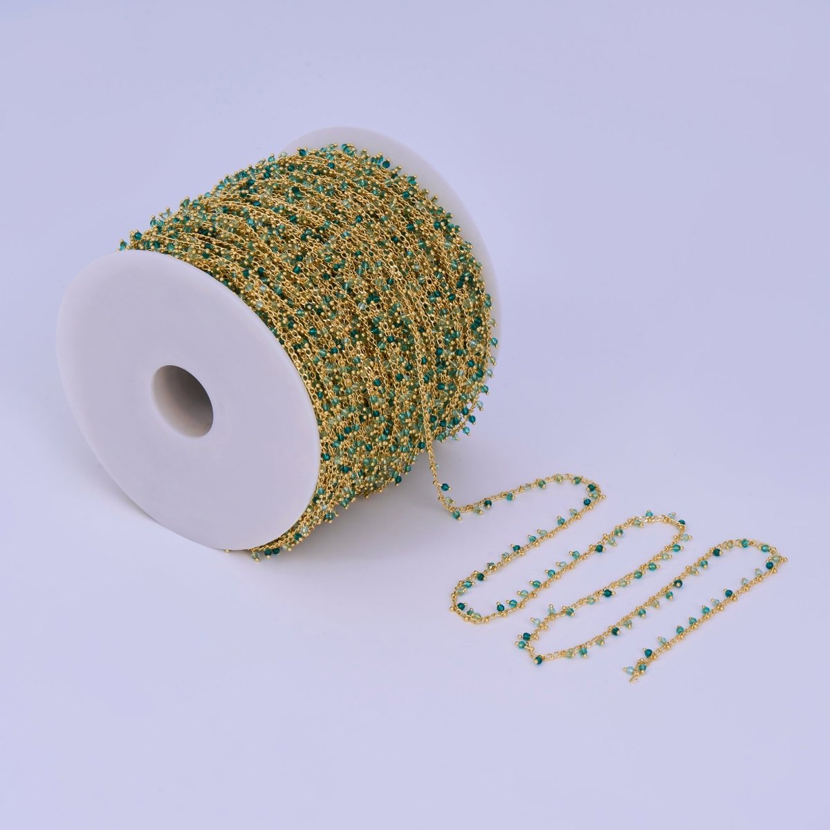 24K Gold Filled Teal Green Multifaceted Crystal Drop Link Unfinished Chain by Yard | Roll - 1663 - DLUXCA