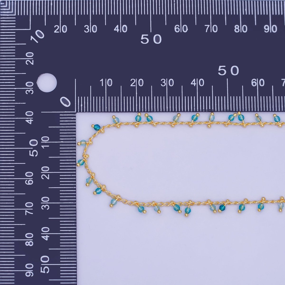 24K Gold Filled Teal Green Multifaceted Crystal Drop Link Unfinished Chain by Yard | Roll - 1663 - DLUXCA