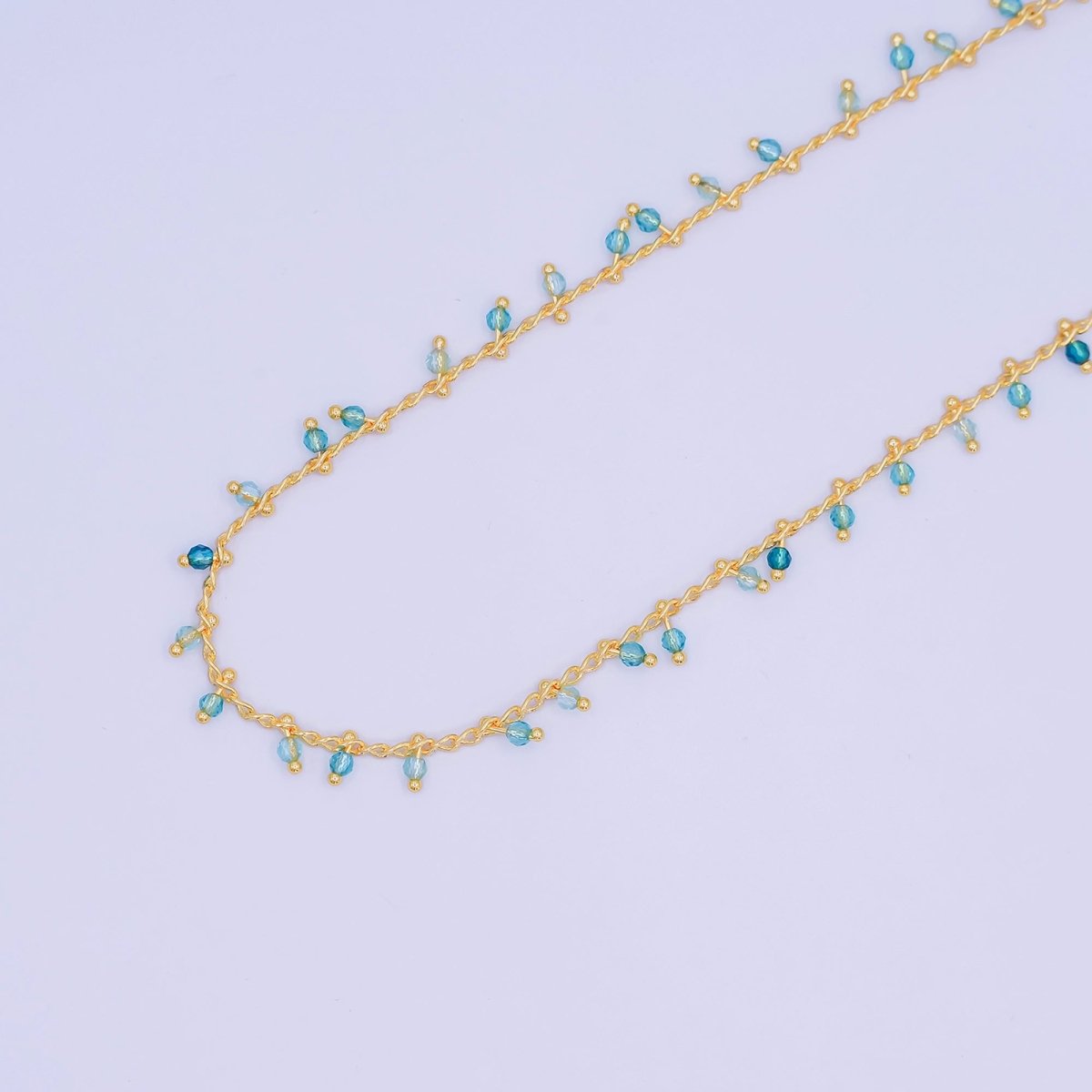 24K Gold Filled Teal Green Multifaceted Crystal Drop Link Unfinished Chain by Yard | Roll - 1663 - DLUXCA