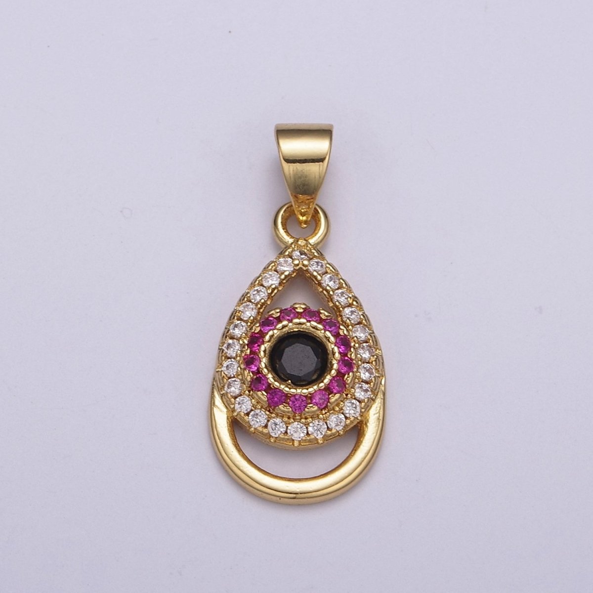 24K Gold Filled Tear Drop Pendant Cubic Zirconia CZ Micro Pave Evil Eye Charm N-527
