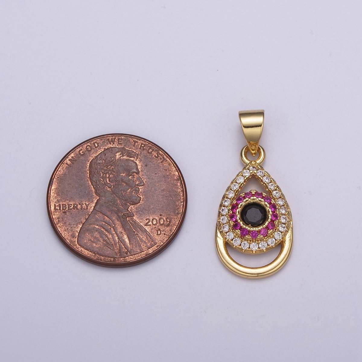 24K Gold Filled Tear Drop Pendant Cubic Zirconia CZ Micro Pave Evil Eye Charm N-527