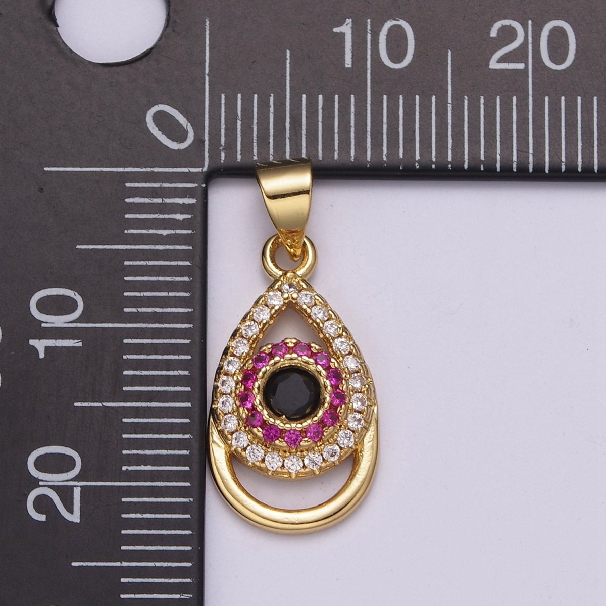 24K Gold Filled Tear Drop Pendant Cubic Zirconia CZ Micro Pave Evil Eye Charm N-527
