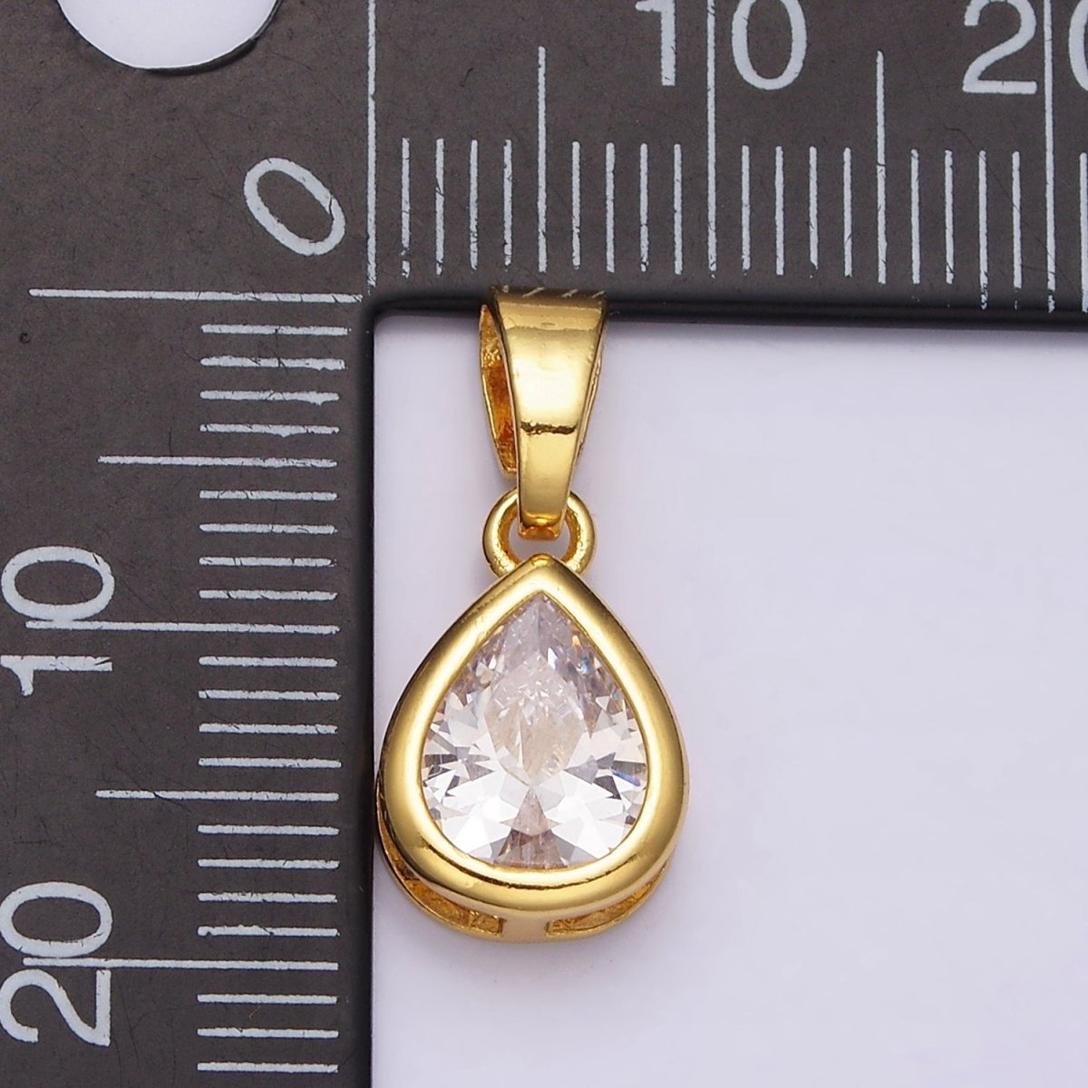 24K Gold Filled Teardrop Clear CZ Bezel Mini Pendant in Gold & Silver | AA443 AA444