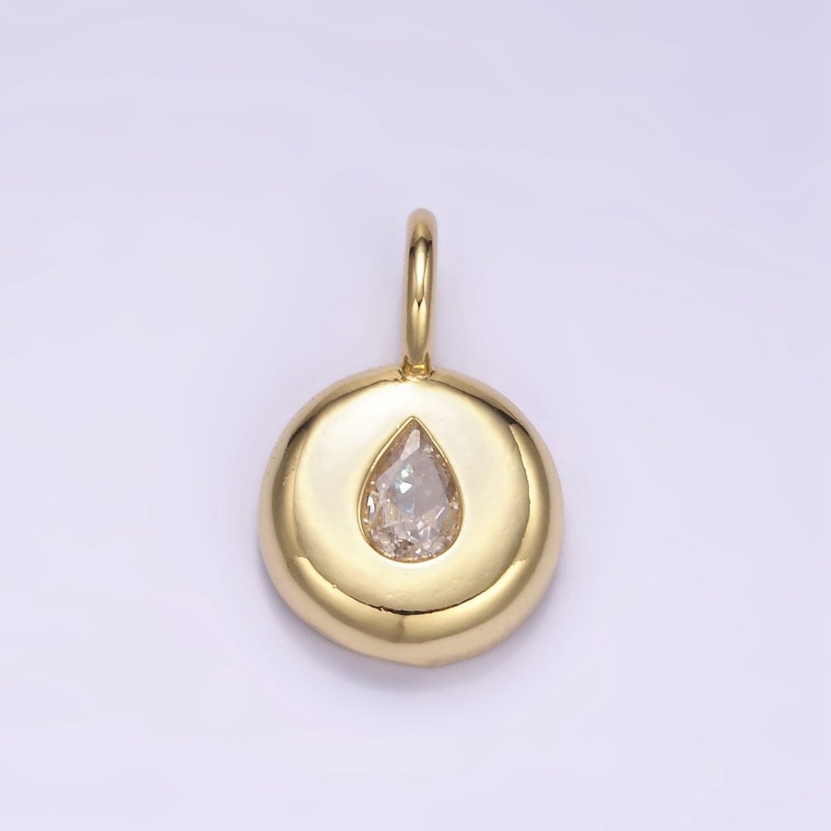 24K Gold Filled Teardrop Clear CZ Round Bezel Pendant | M124 - DLUXCA