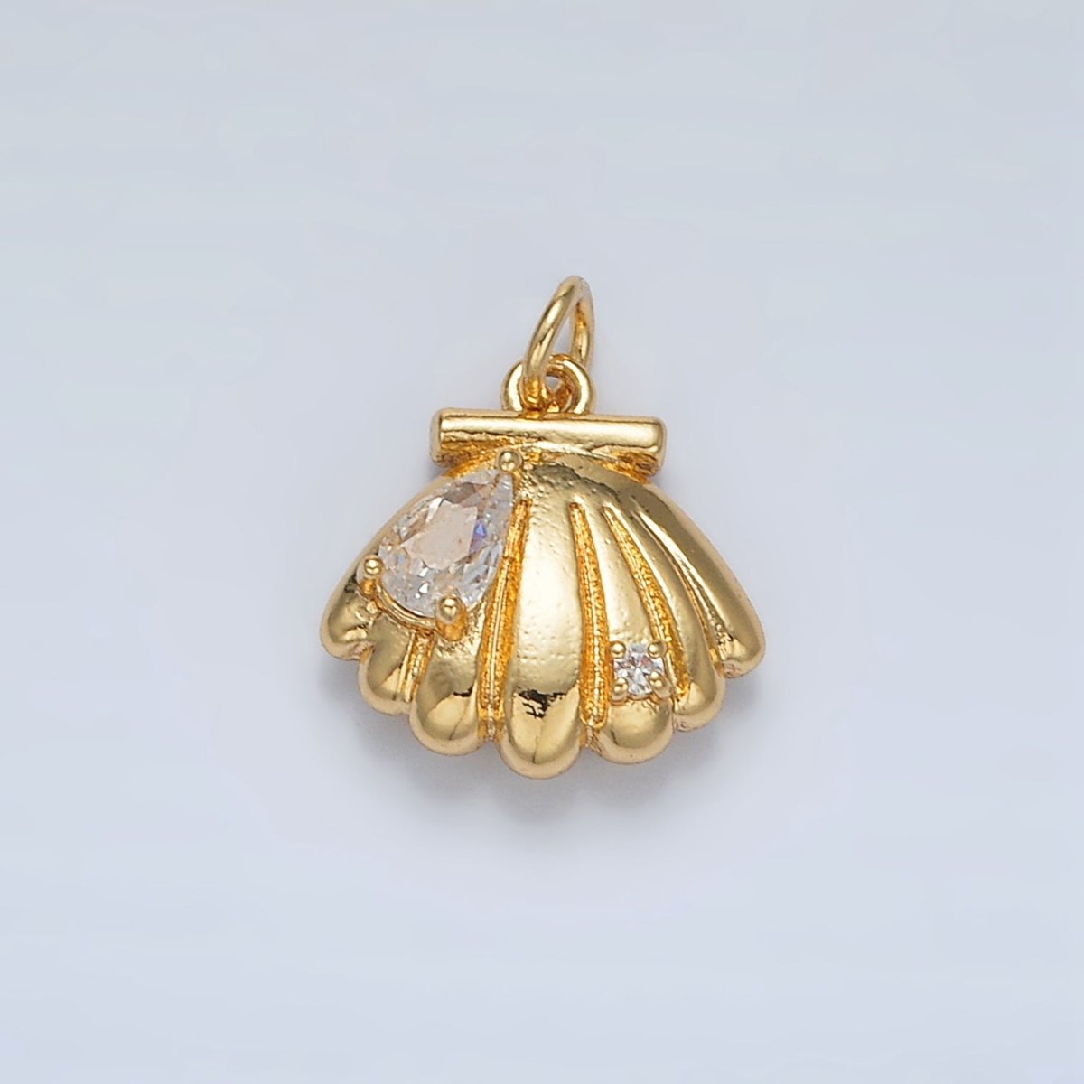 24K Gold Filled Teardrop CZ Clam Sea Shell Puffed Charm | AC160 - DLUXCA