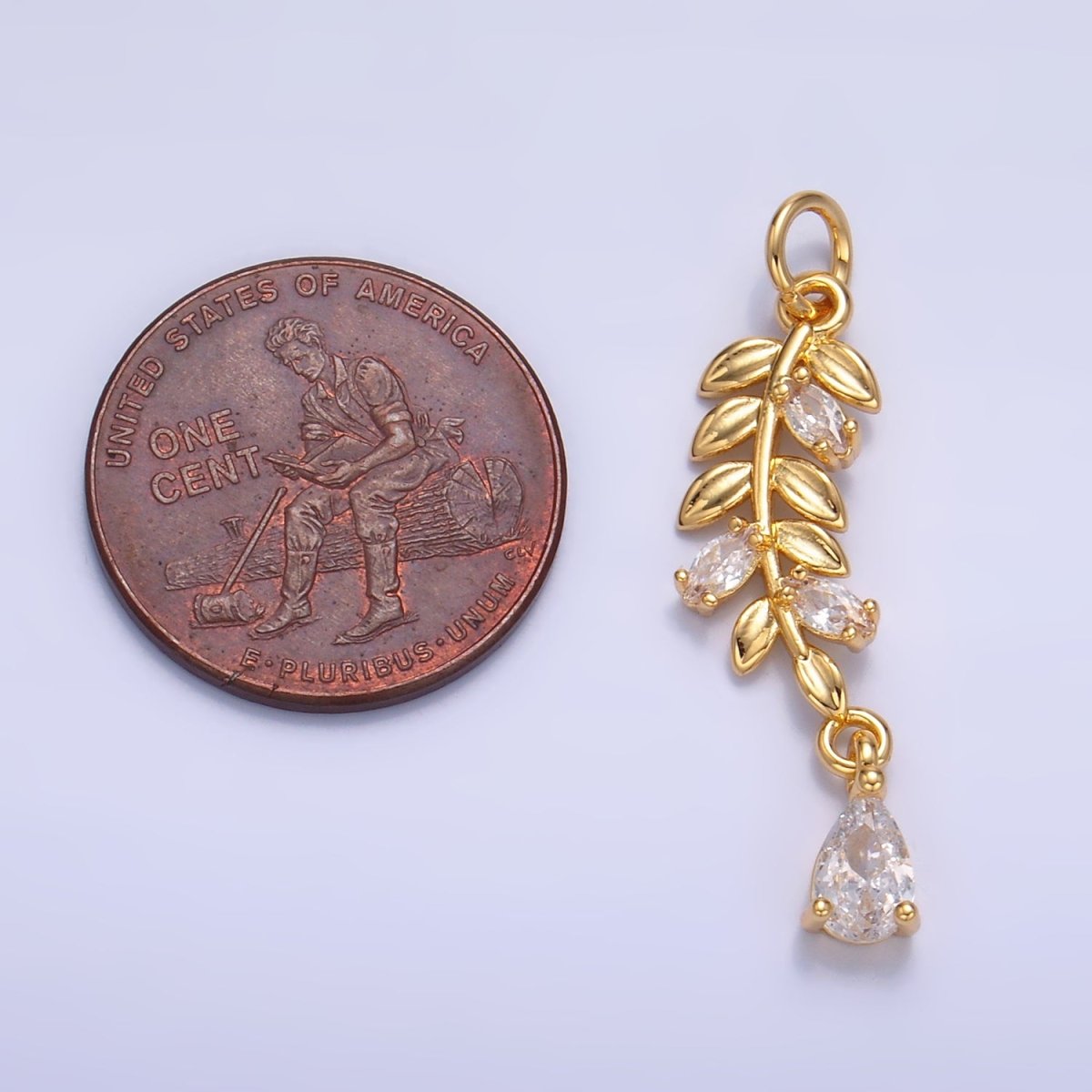 24K Gold Filled Teardrop CZ Leaf Nature Charm in Gold & Silver | W449