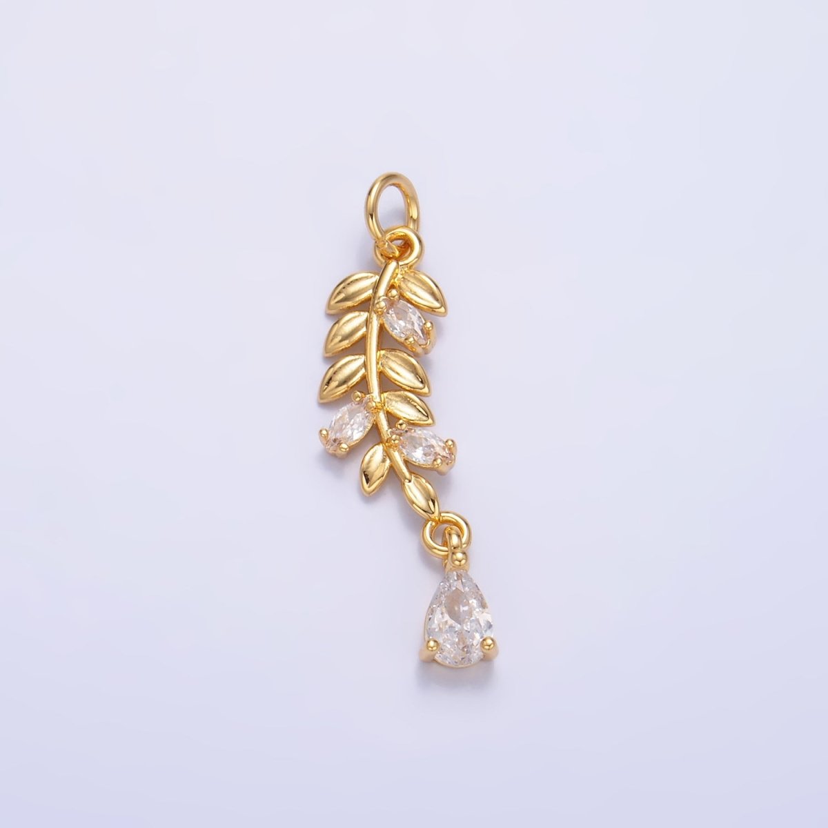24K Gold Filled Teardrop CZ Leaf Nature Charm in Gold & Silver | W449