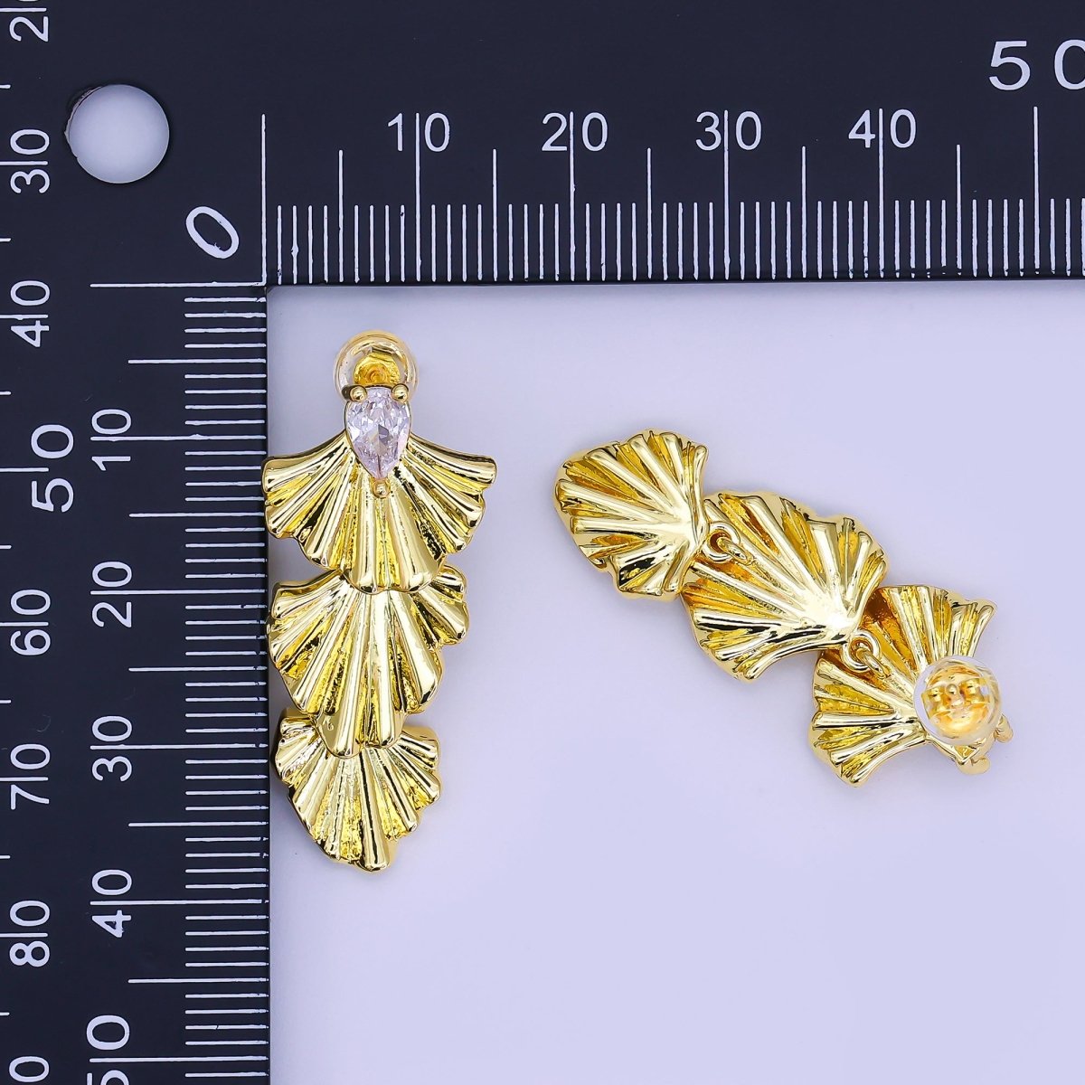 24K Gold Filled Teardrop CZ Sunburst Foil Drop Stud Earrings | AI438 - DLUXCA