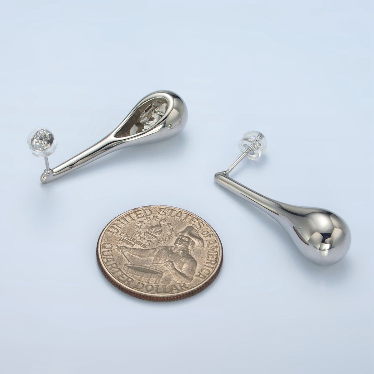 24K Gold Filled Teardrop Drip Dome Stud Earrings in Gold & Silver | AD590 AD591