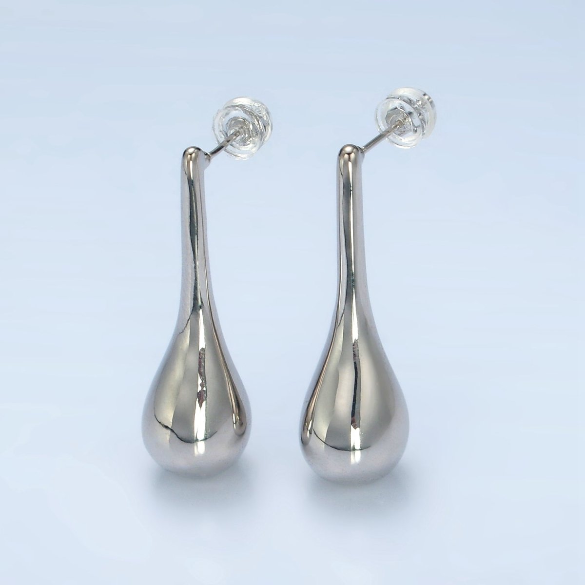 24K Gold Filled Teardrop Drip Dome Stud Earrings in Gold & Silver | AD590 AD591