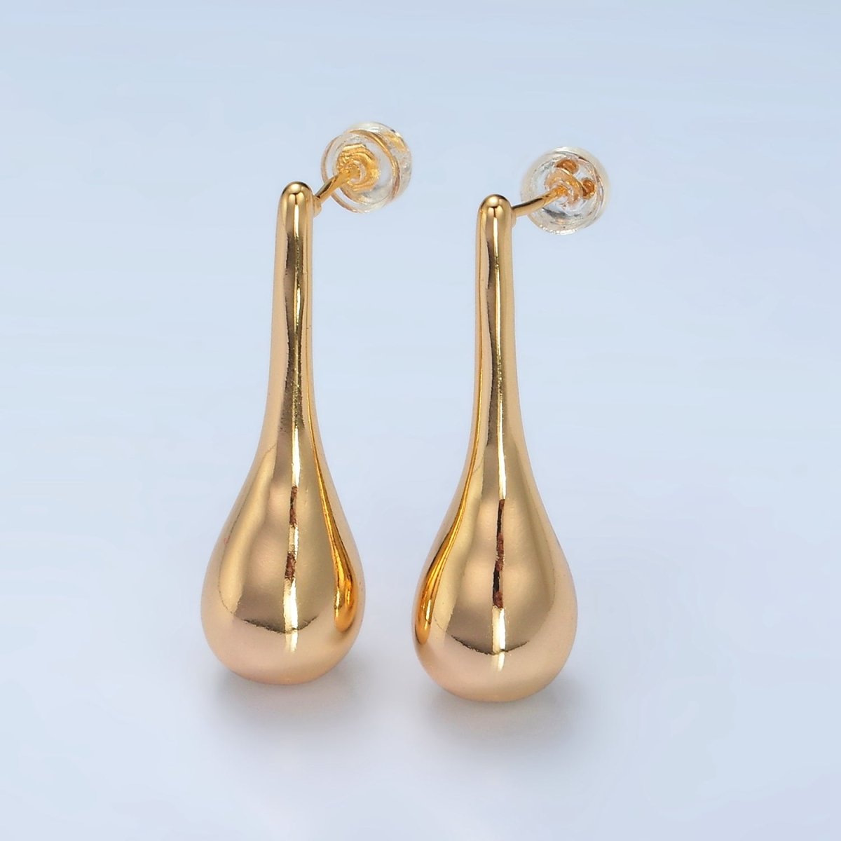 24K Gold Filled Teardrop Drip Dome Stud Earrings in Gold & Silver | AD590 AD591