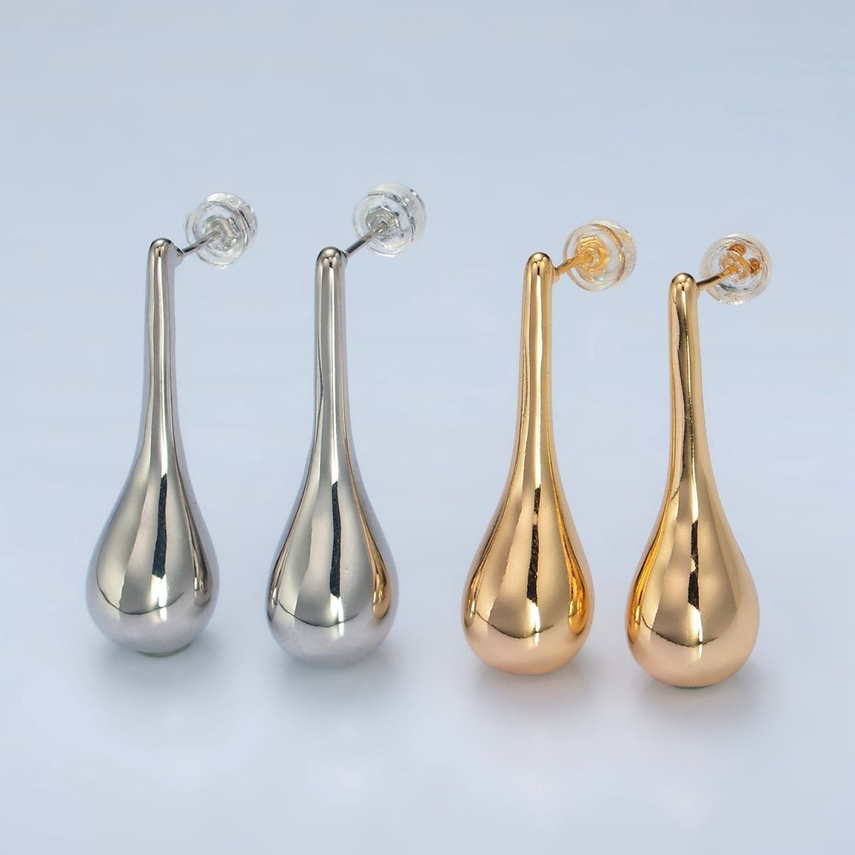 24K Gold Filled Teardrop Drip Dome Stud Earrings in Gold & Silver | AD590 AD591