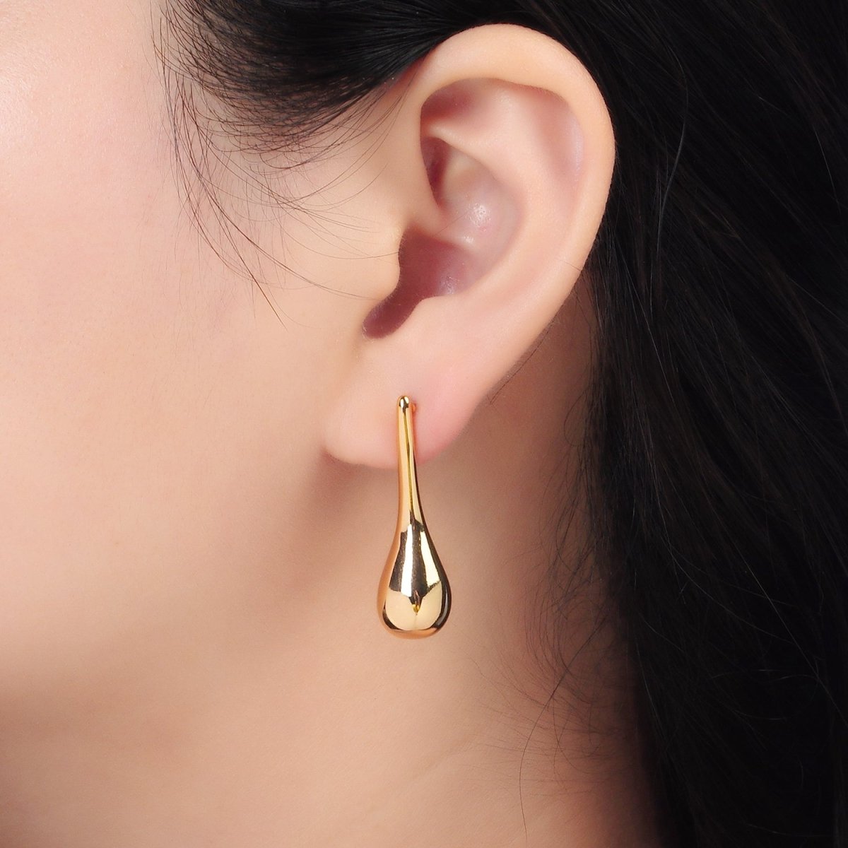 24K Gold Filled Teardrop Drip Dome Stud Earrings in Gold & Silver | AD590 AD591