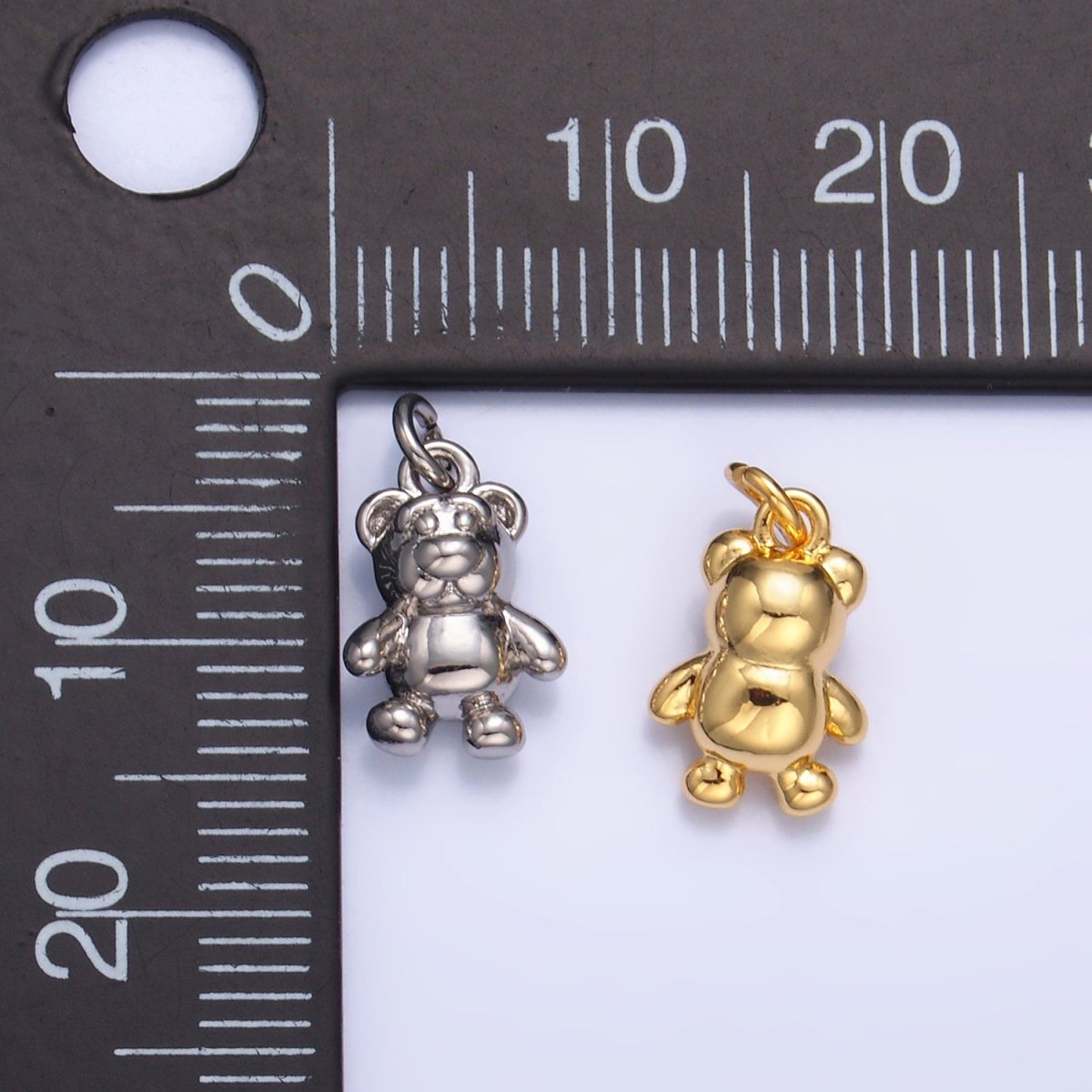 24K Gold Filled Teddy Bear Animal Multidimensional 3D Charm in Gold & Silver | W797