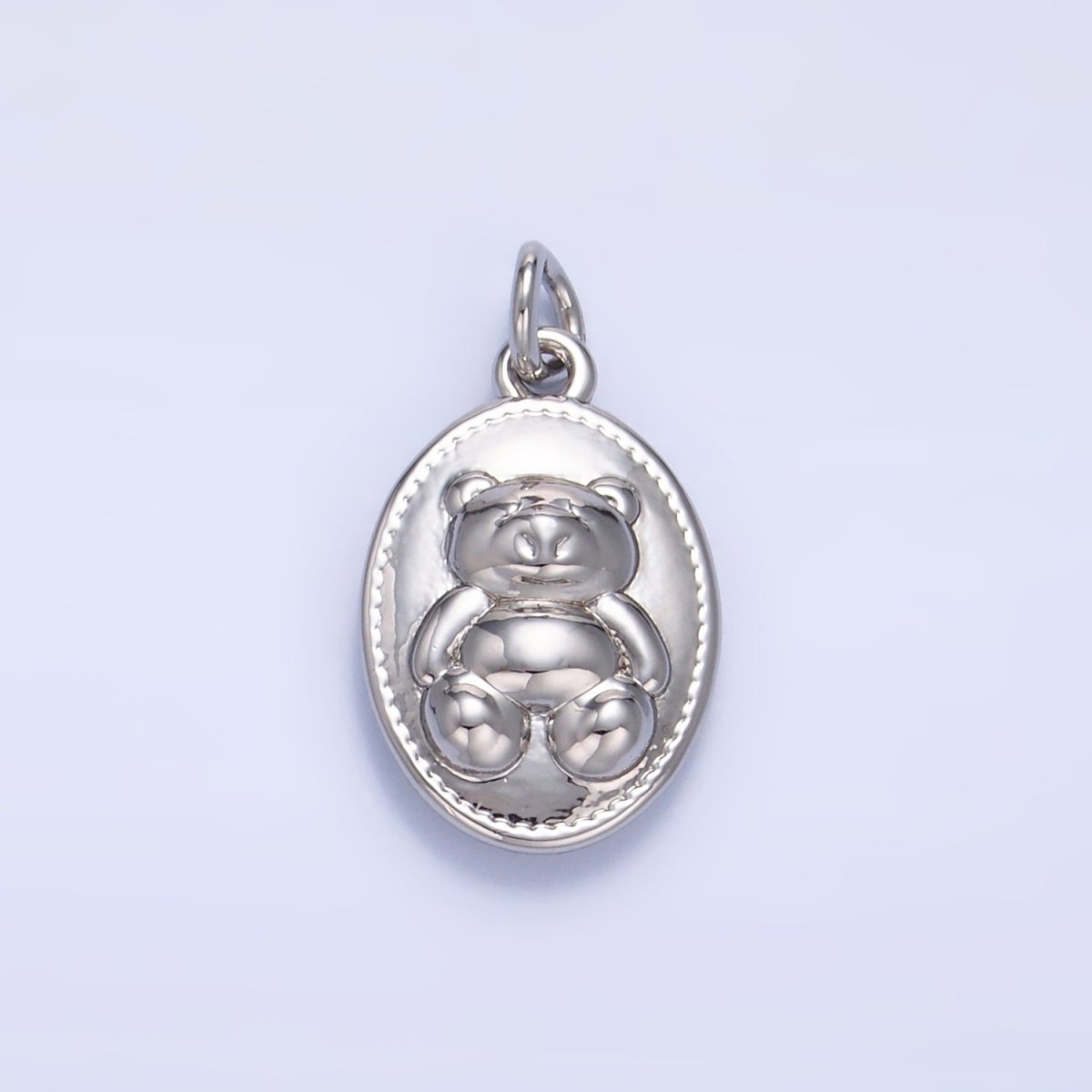 24K Gold Filled Teddy Bear Oval Charm in Gold & Silver | W217