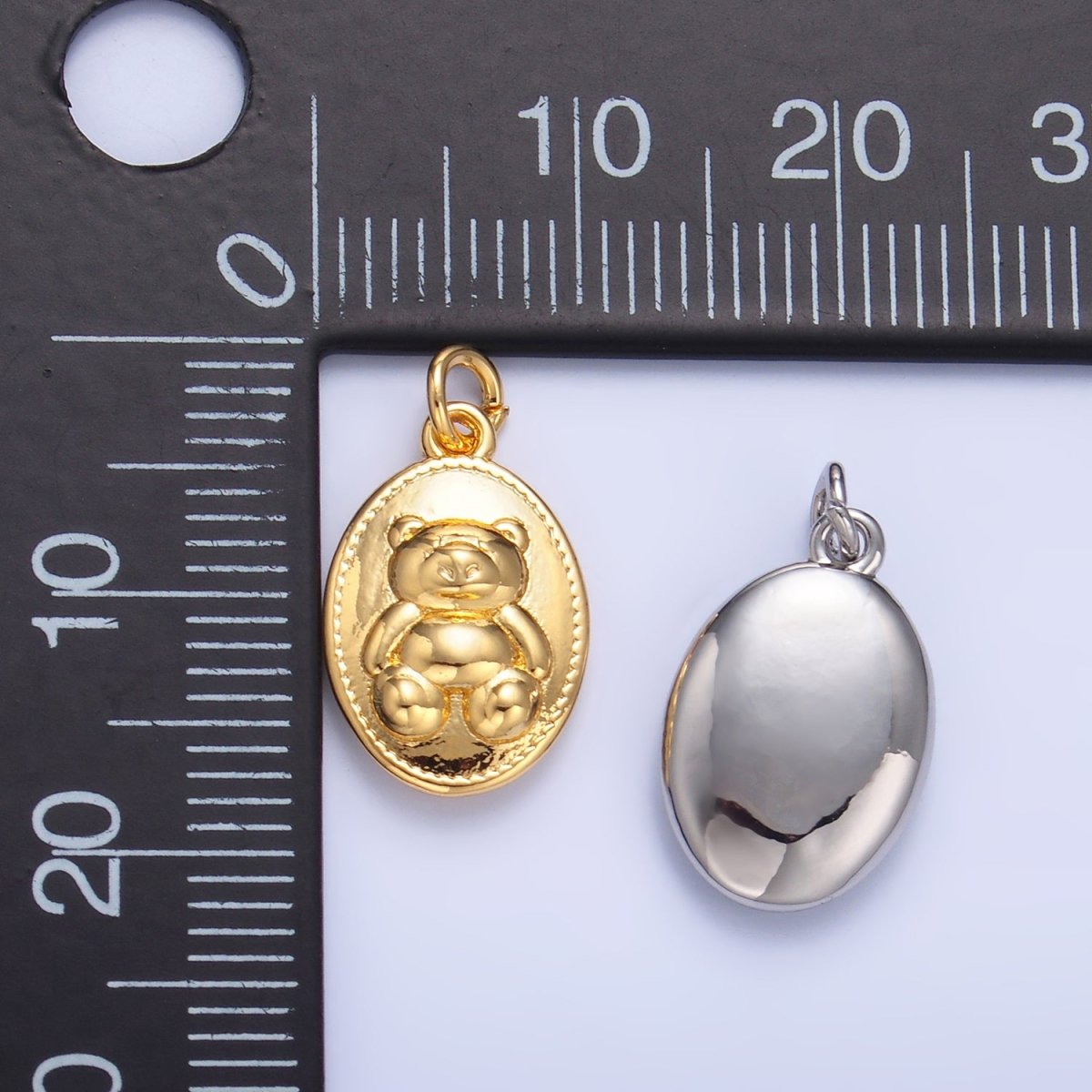 24K Gold Filled Teddy Bear Oval Charm in Gold & Silver | W217