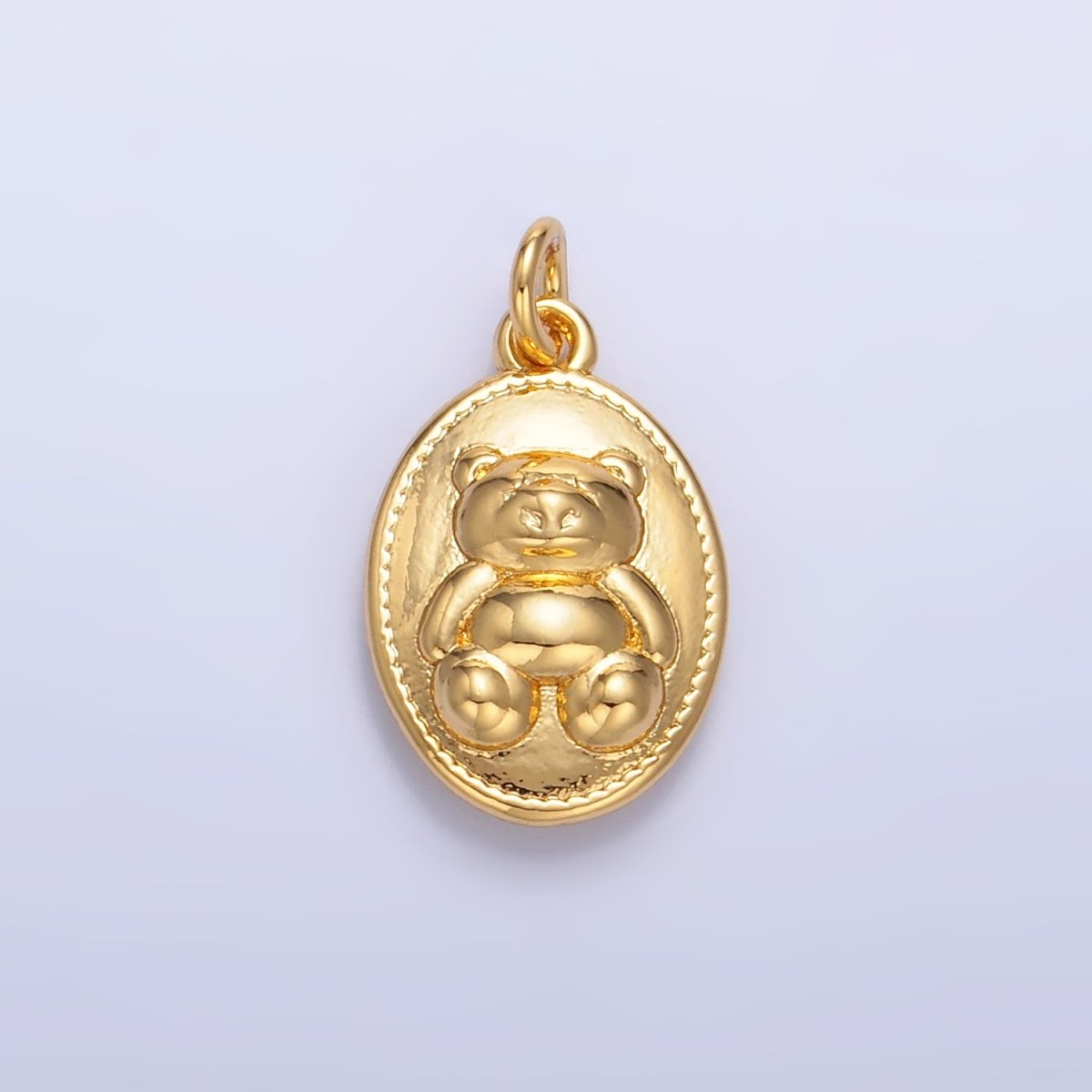 24K Gold Filled Teddy Bear Oval Charm in Gold & Silver | W217