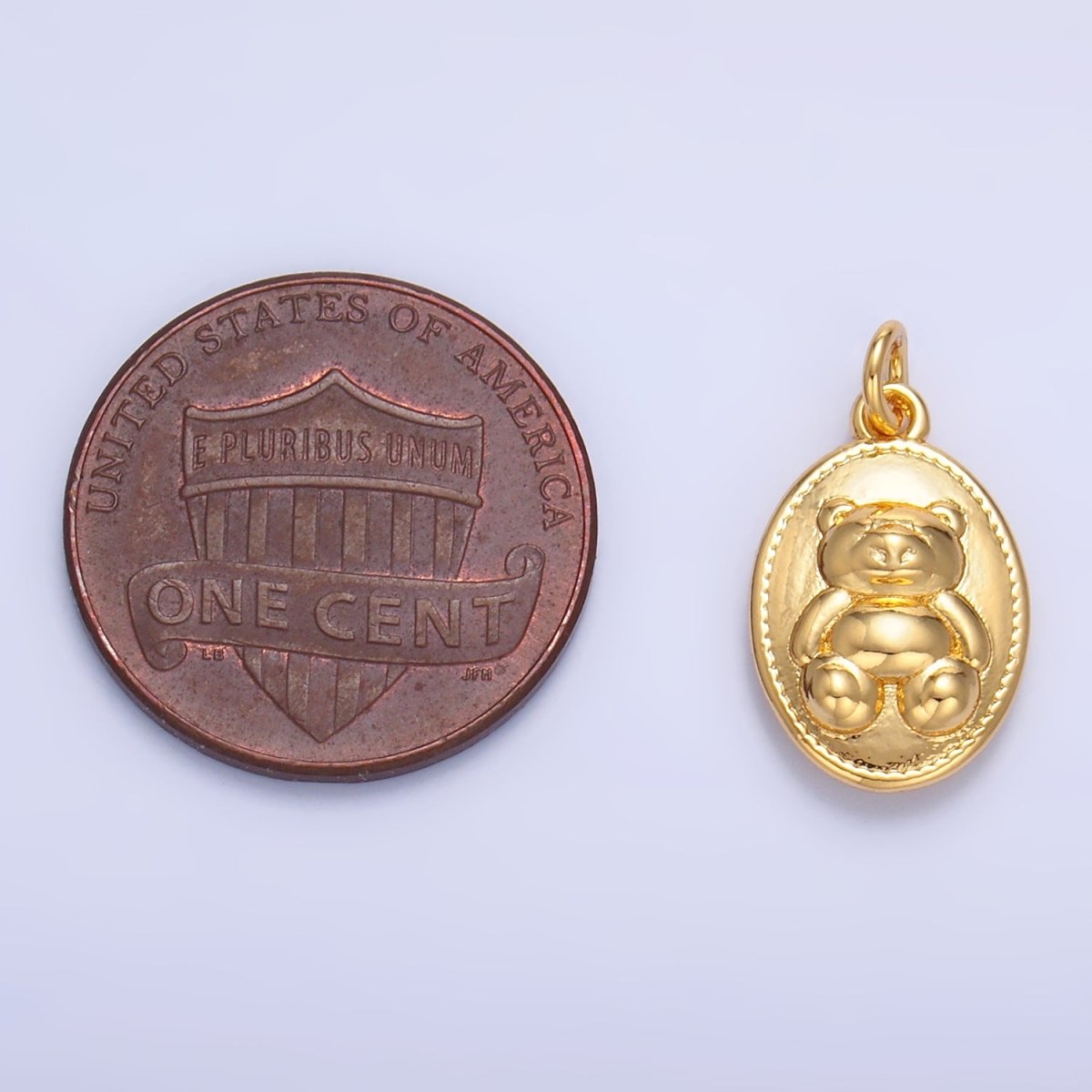 24K Gold Filled Teddy Bear Oval Charm in Gold & Silver | W217