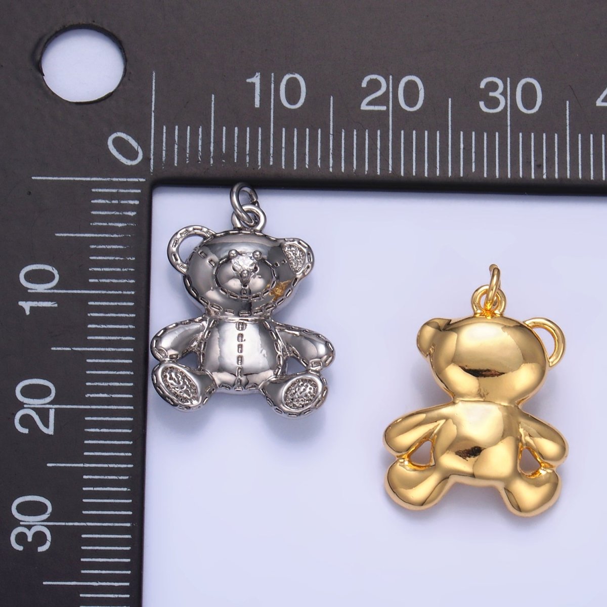 24K Gold Filled Teddy Bear Toy Animal Charm in Gold & Silver | W364
