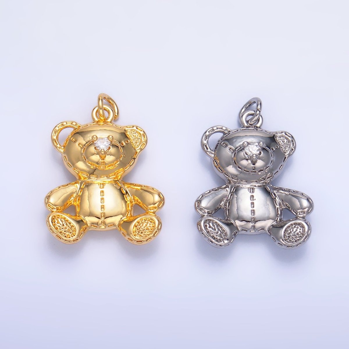 24K Gold Filled Teddy Bear Toy Animal Charm in Gold & Silver | W364