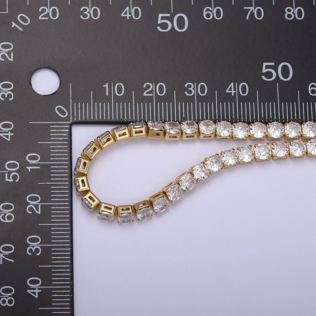 24K Gold Filled Tennis Chain, 4mm Unfinished Crystal Cubic Zirconia CZ Chain For Jewelry Making in Gold & Silver, Wholesale Supply For Diamond Necklace Bracelet Anklet | ROLL-684, ROLL-685 Clearance Pricing