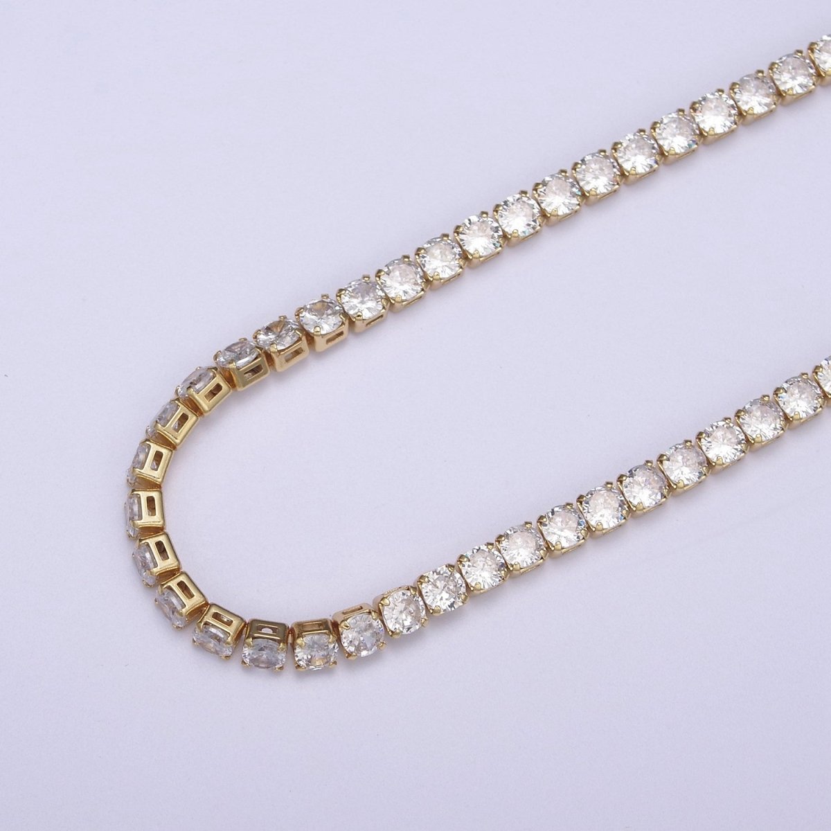 24K Gold Filled Tennis Chain, 4mm Unfinished Crystal Cubic Zirconia CZ Chain For Jewelry Making in Gold & Silver, Wholesale Supply For Diamond Necklace Bracelet Anklet | ROLL-684, ROLL-685 Clearance Pricing