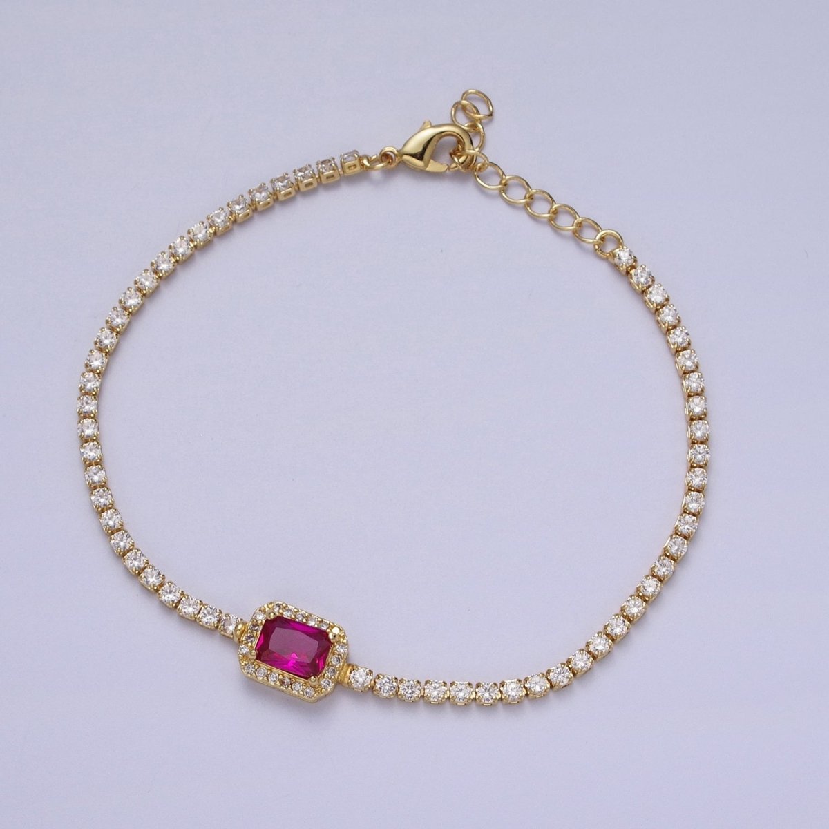 24k Gold Filled Tennis Chain Baguette Cubic Zirconia Bracelet Chain in Silver & Gold | WA-1286 - WA-1293 Clearance Pricing