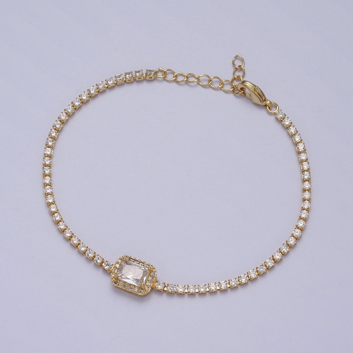 24k Gold Filled Tennis Chain Baguette Cubic Zirconia Bracelet Chain in Silver & Gold | WA-1286 - WA-1293 Clearance Pricing