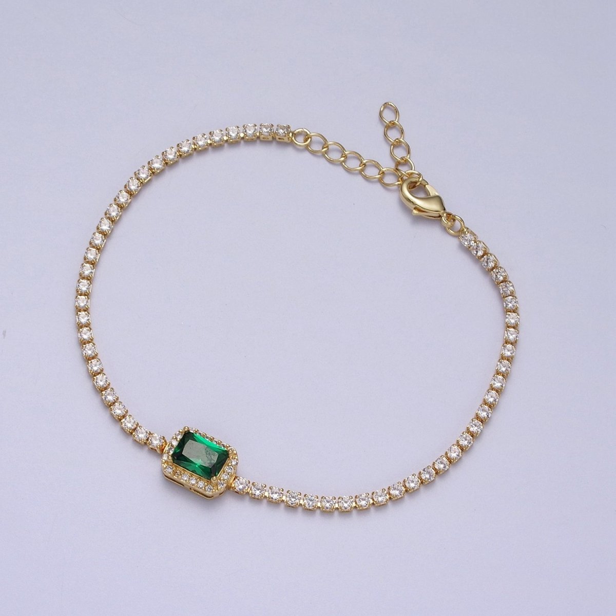 24k Gold Filled Tennis Chain Baguette Cubic Zirconia Bracelet Chain in Silver & Gold | WA-1286 - WA-1293 Clearance Pricing