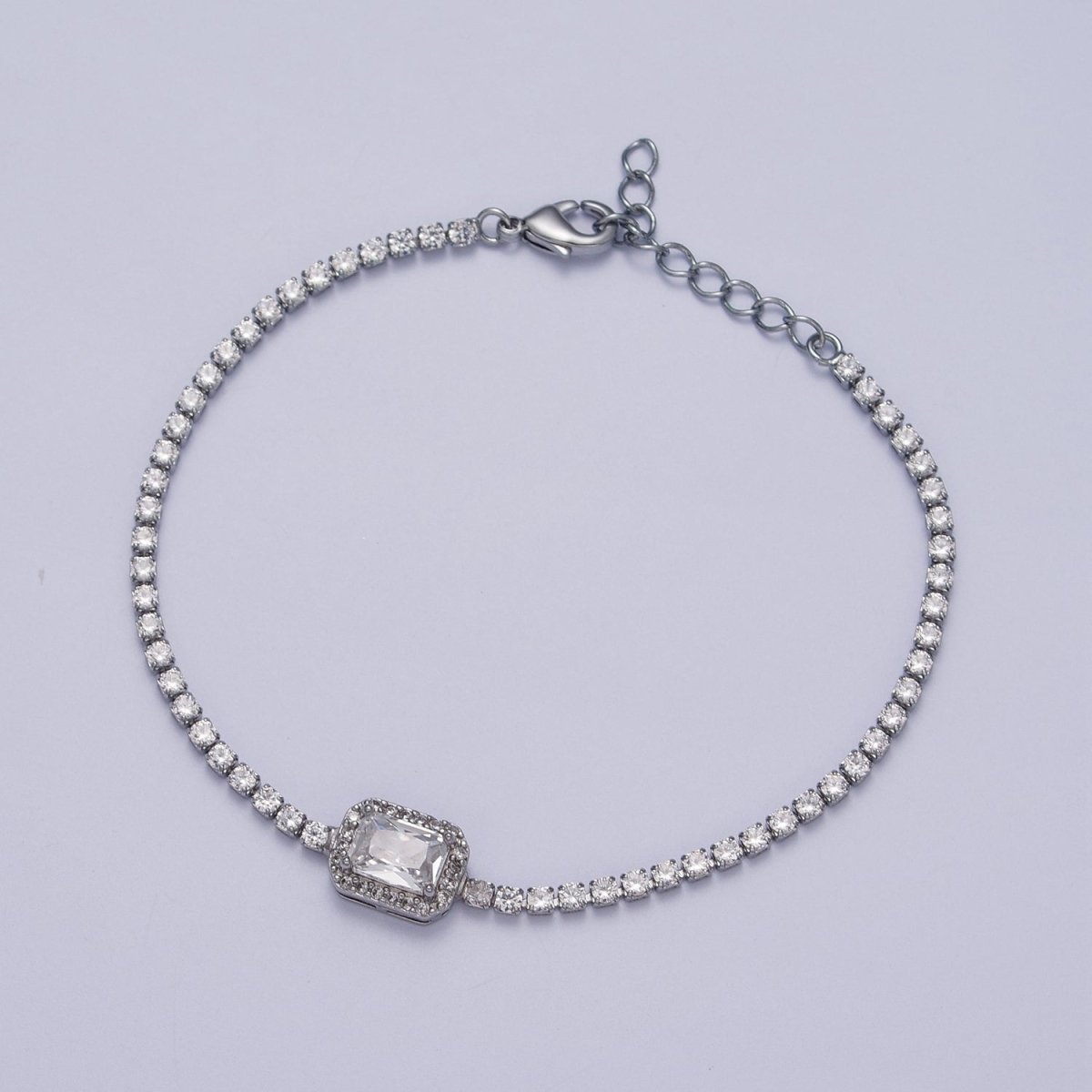 24k Gold Filled Tennis Chain Baguette Cubic Zirconia Bracelet Chain in Silver & Gold | WA-1286 - WA-1293 Clearance Pricing