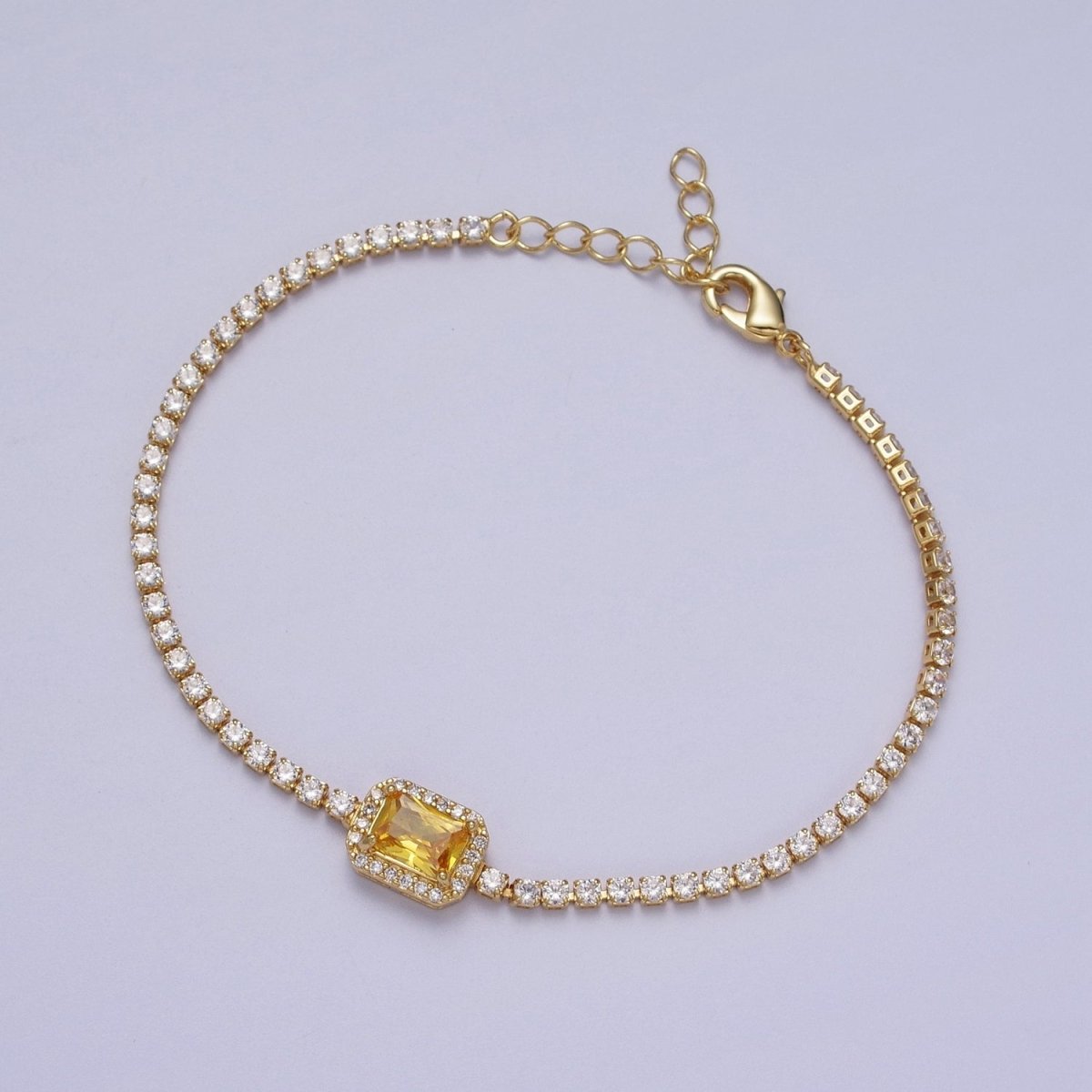 24k Gold Filled Tennis Chain Baguette Cubic Zirconia Bracelet Chain in Silver & Gold | WA-1286 - WA-1293 Clearance Pricing