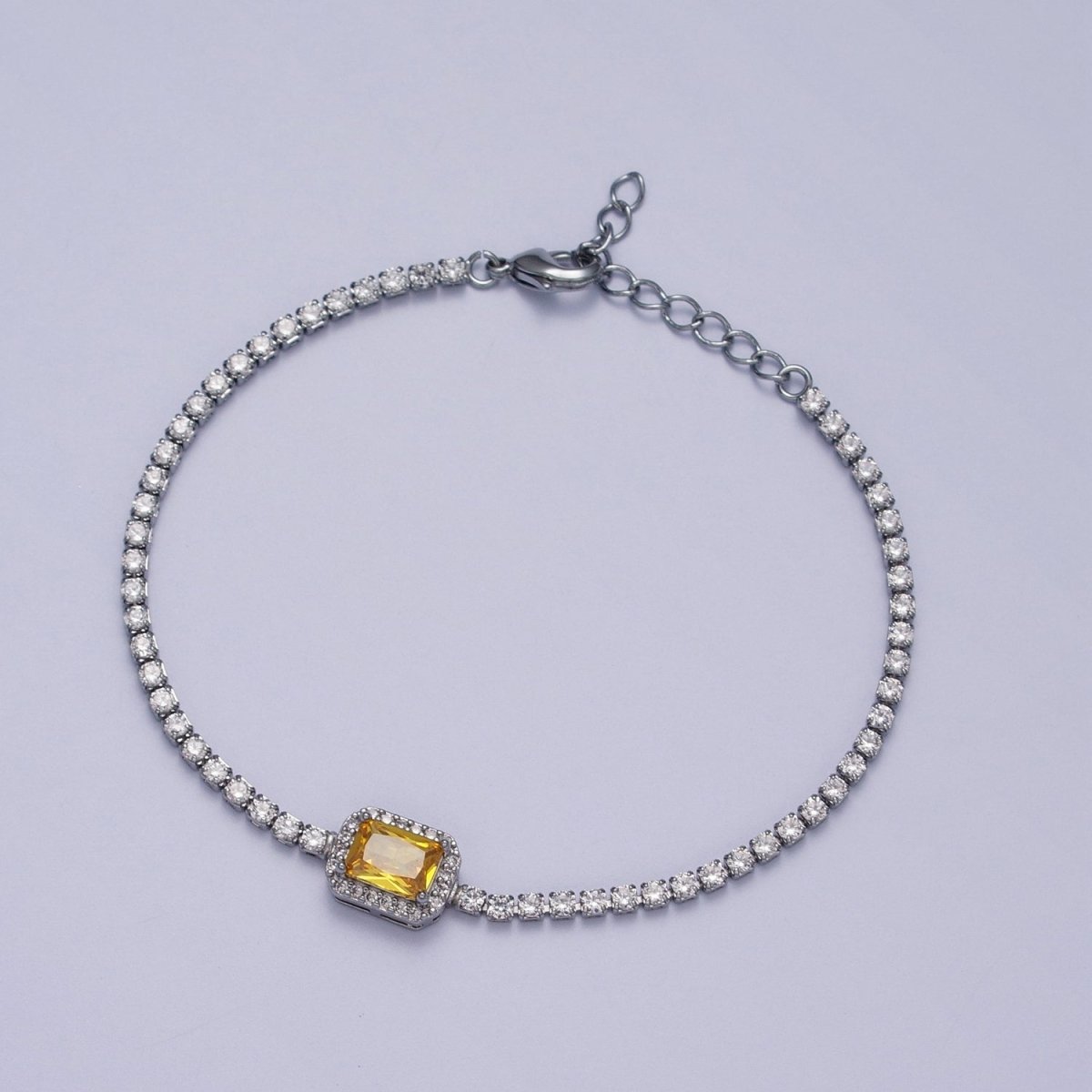 24k Gold Filled Tennis Chain Baguette Cubic Zirconia Bracelet Chain in Silver & Gold | WA-1286 - WA-1293 Clearance Pricing