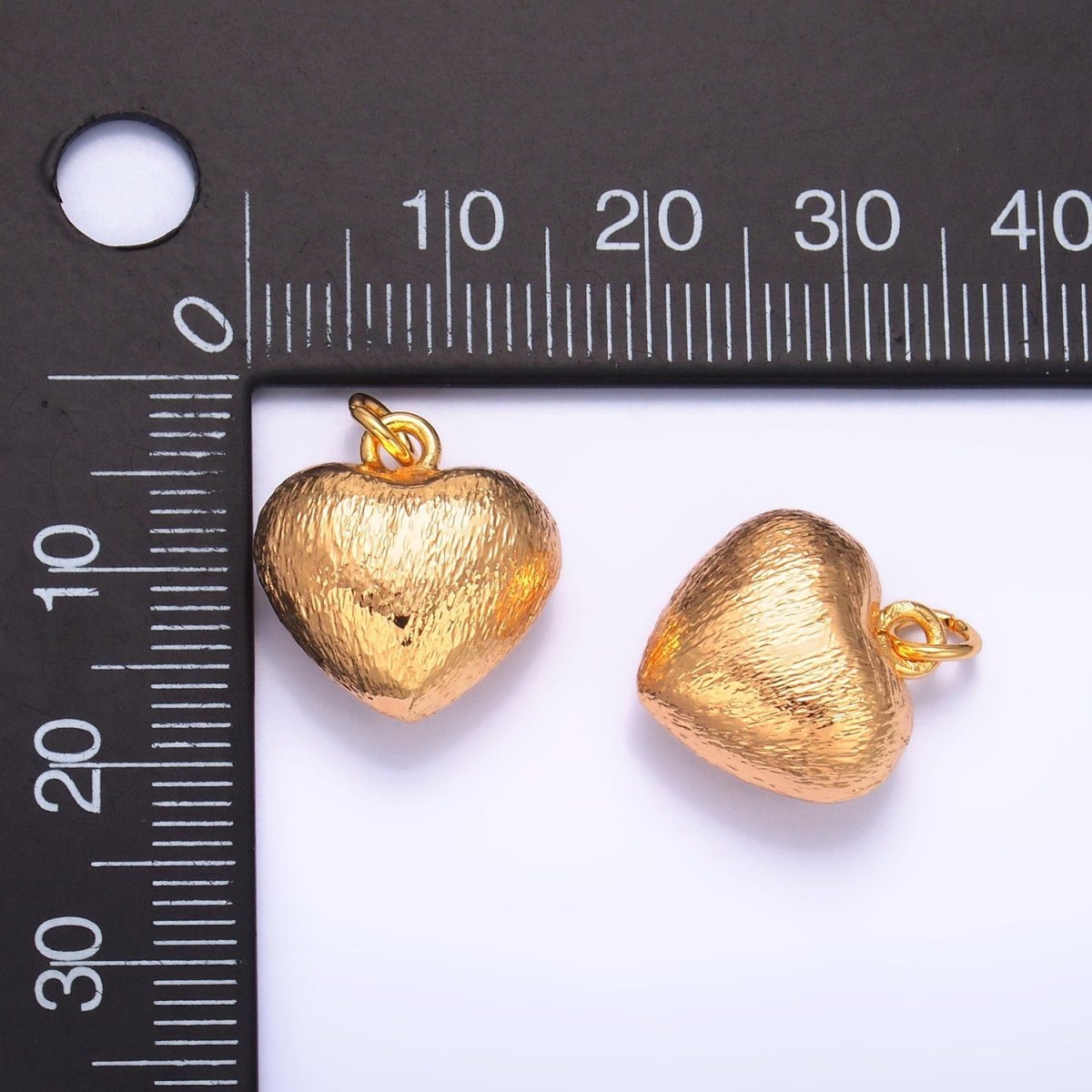 24K Gold Filled Textured Chubby Heart Multidimensional 3D Charm | W264