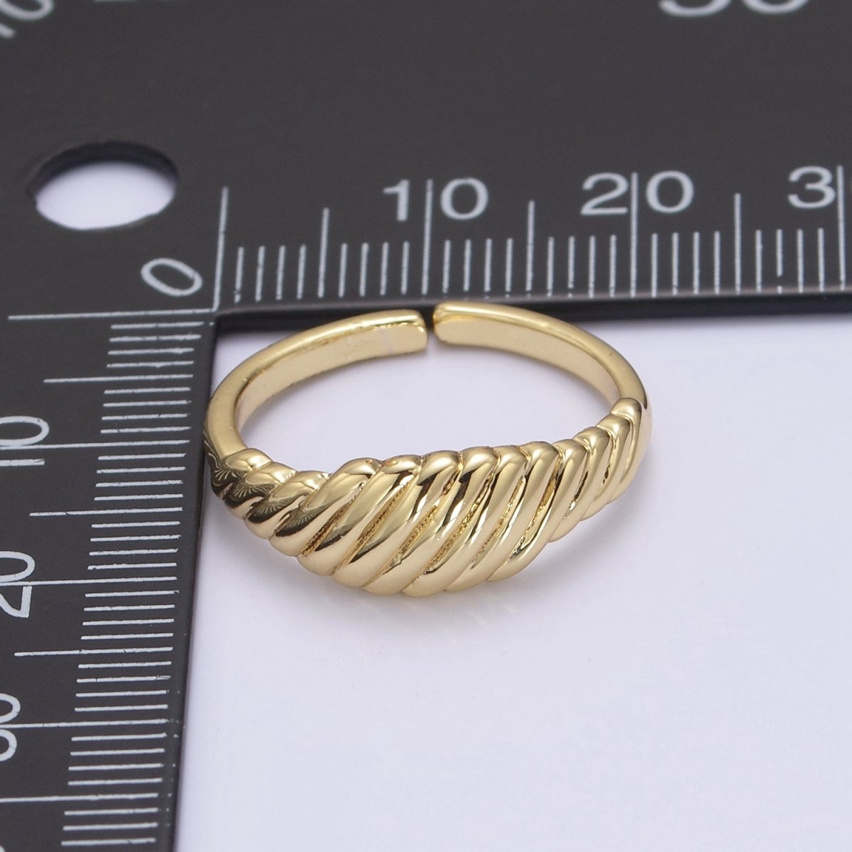 24K Gold Filled Textured Croissant Adjustable Ring, Minimalist Everyday Dome Golden Ring S-326 - DLUXCA