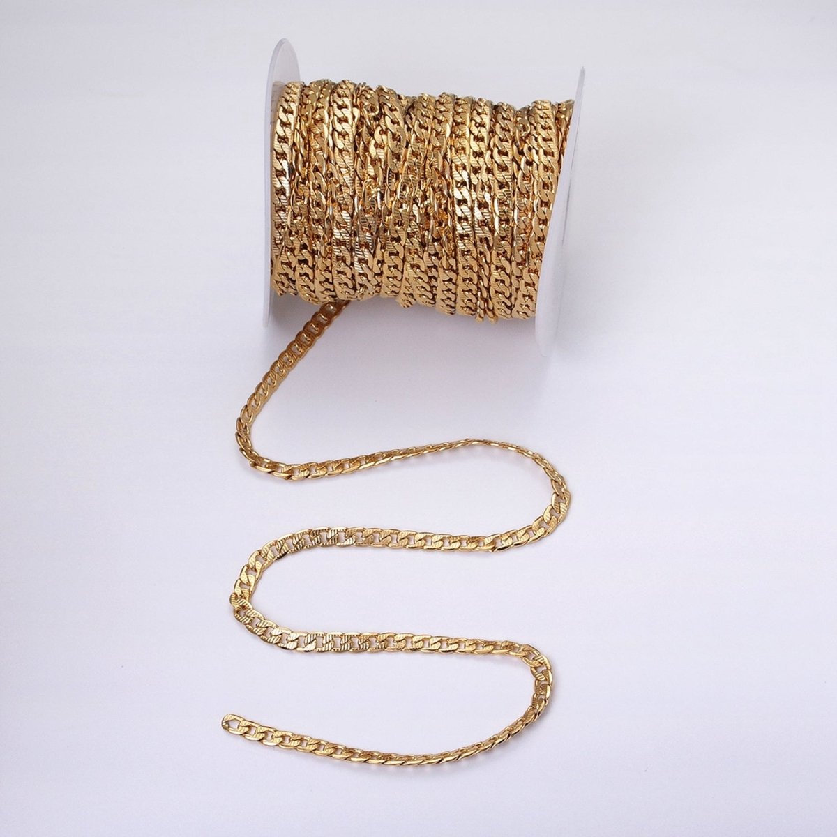 24k Gold Filled Textured Cuban Curb Chain 5.5mm Unfinished Unisex Curb Link Chain by Yard Wholesale Jewelry Making Supplies | ROLL-1311 ROLL-1312 Clearance Pricing