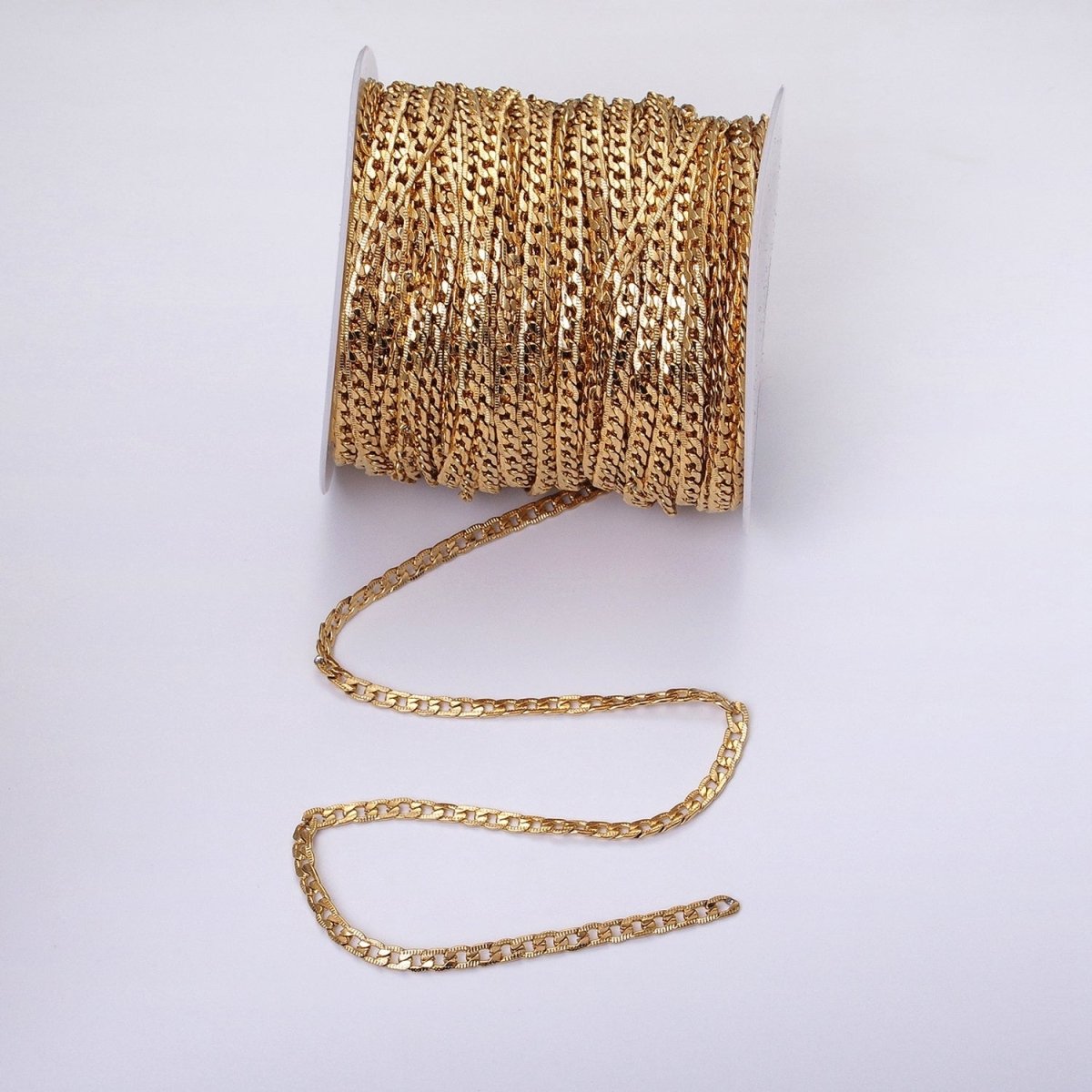 24K Gold Filled Textured Curb Chain in Gold or Silver Curb Link Unfinished Chain by Yard | ROLL-1291 ROLL-1292 Clearance Pricing