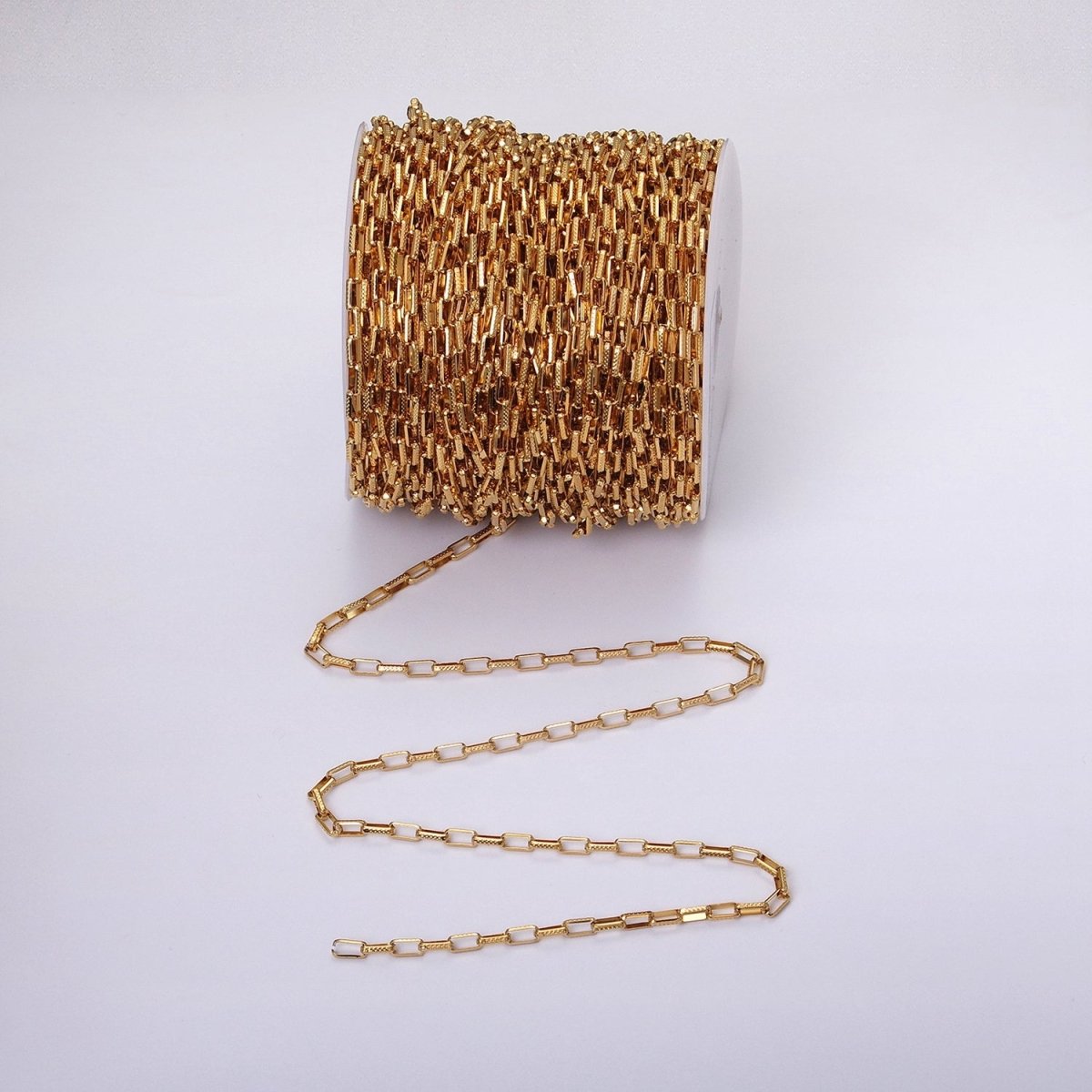 24K Gold Filled Textured Elongated PaperClip Chain Box Cable Chain by yard Wholesale Chain for Jewelry making | ROLL-1275 ROLL-1276 Clearance Pricing