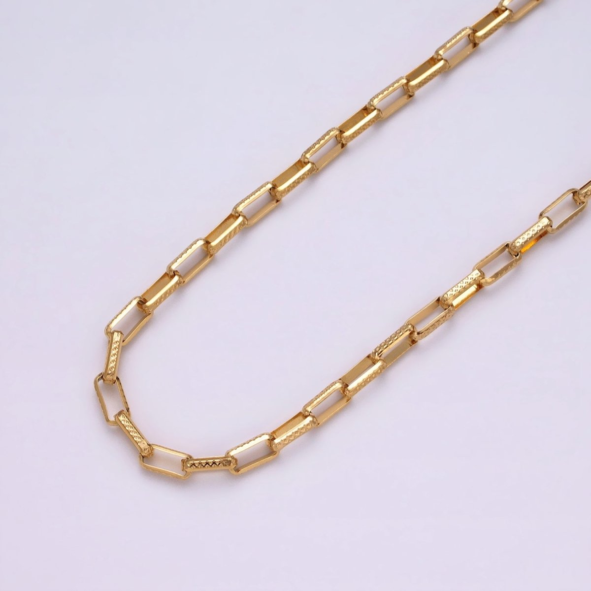 24K Gold Filled Textured Elongated PaperClip Chain Box Cable Chain by yard Wholesale Chain for Jewelry making | ROLL-1275 ROLL-1276 Clearance Pricing