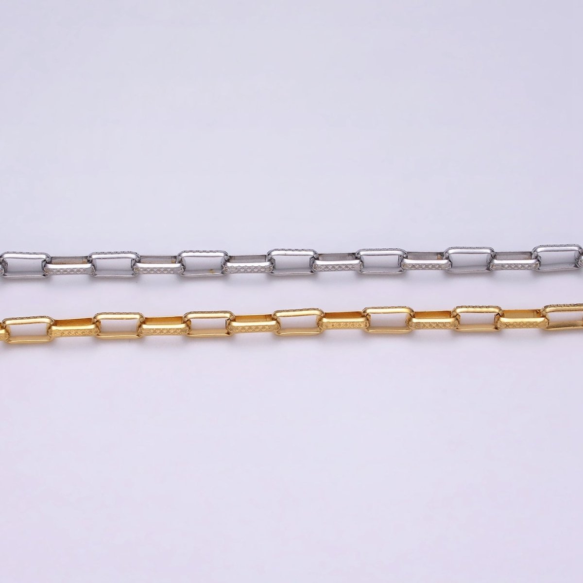 24K Gold Filled Textured Elongated PaperClip Chain Box Cable Chain by yard Wholesale Chain for Jewelry making | ROLL-1275 ROLL-1276 Clearance Pricing