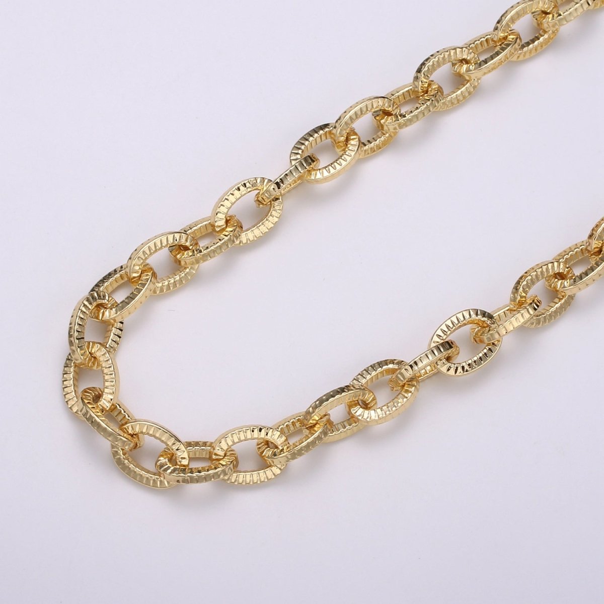 24K Gold Plated Textured Oval Gold ROLO CABLE Chain by the yard of Thick Cable chain 2mm thickness | ROLL-462 Clearance Pricing