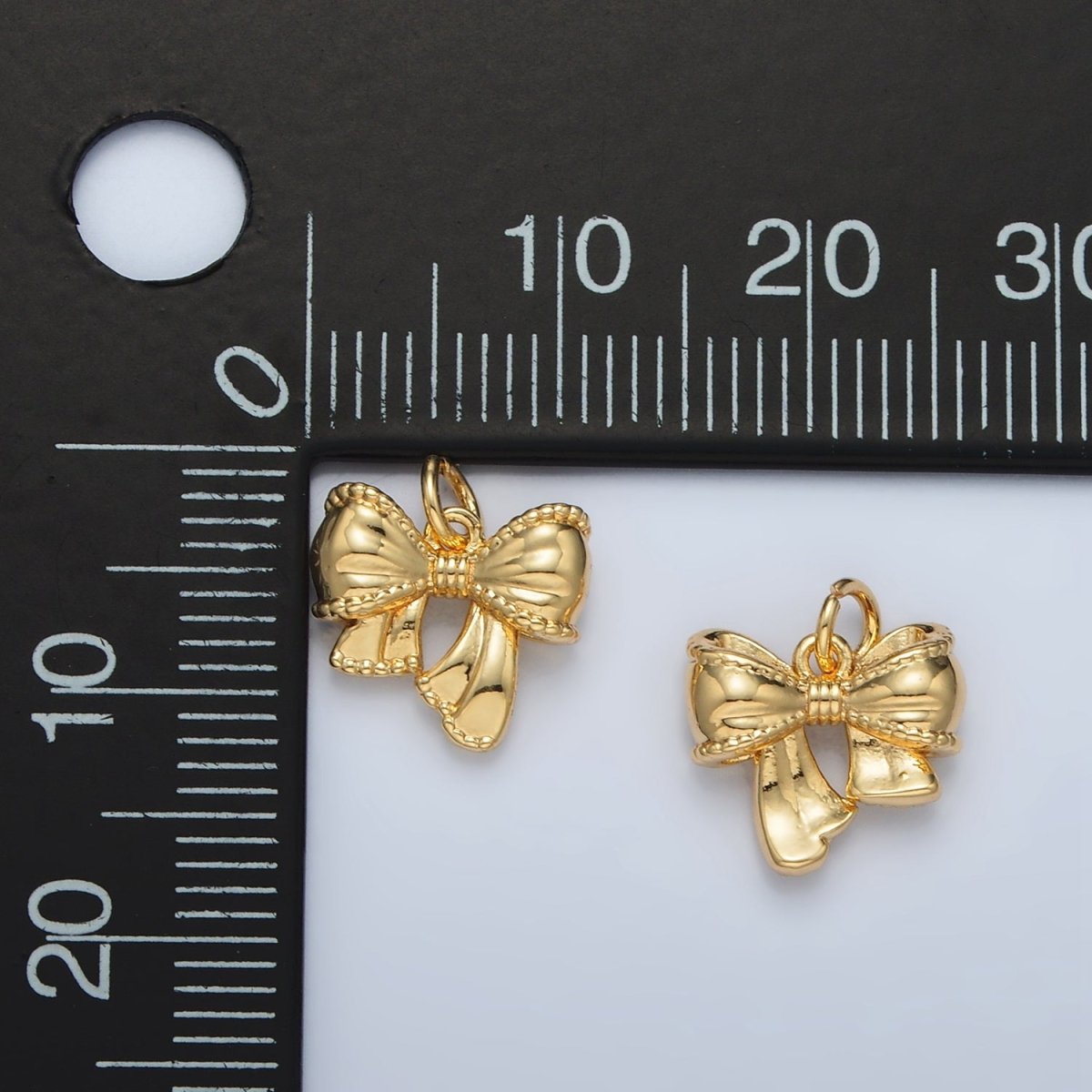 24K Gold Filled Textured Ribbon Bow Charm in Gold & Silver | AC144