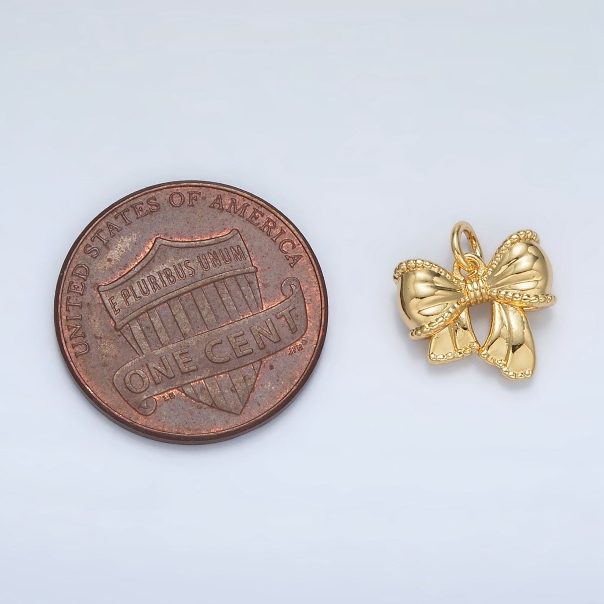 24K Gold Filled Textured Ribbon Bow Charm in Gold & Silver | AC144