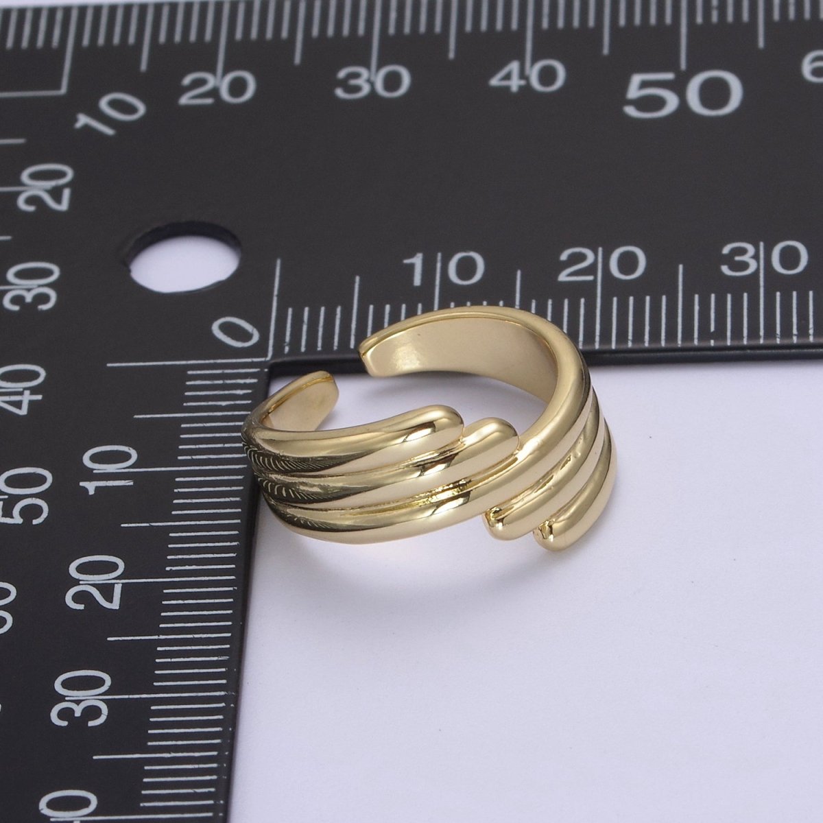 24K Gold Filled Textured Ring, Stackable Open Claw Gold Band Ring, Statement Bridesmaid Ring U-461 - DLUXCA