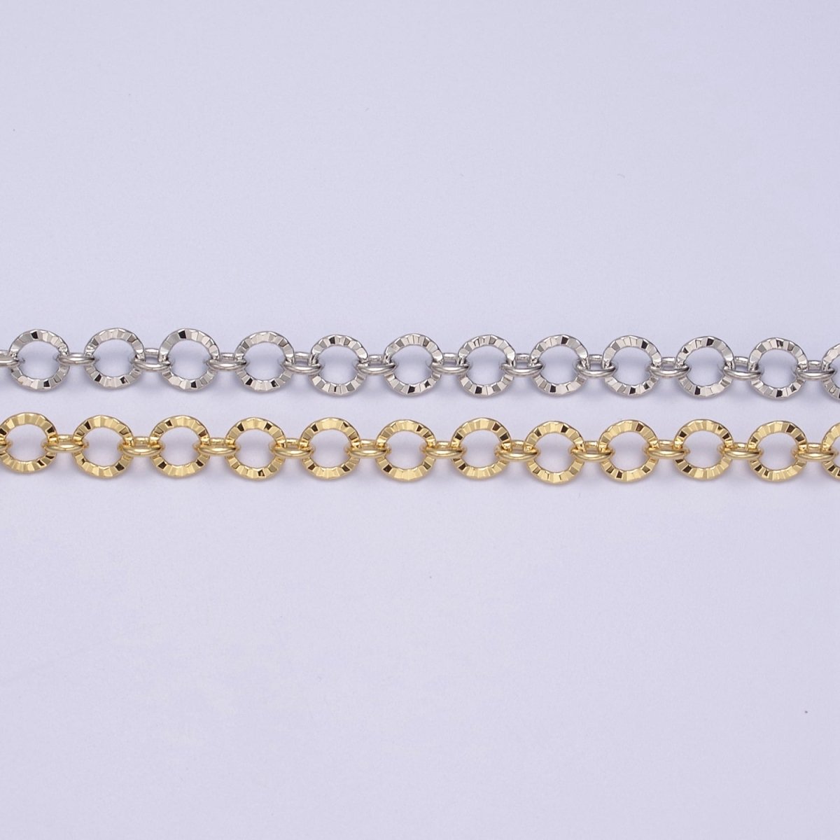 24K Gold Filled Textured Rolo Chain in Gold & Silver, 6mm Rolo Chain For Jewelry Making | ROLL-642, ROLL-643 Clearance Pricing