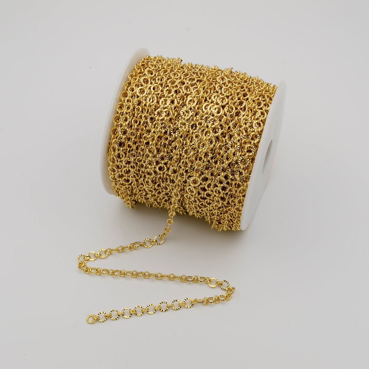 24K Gold Filled Textured Rolo Chain in Gold & Silver, 6mm Rolo Chain For Jewelry Making | ROLL-642, ROLL-643 Clearance Pricing