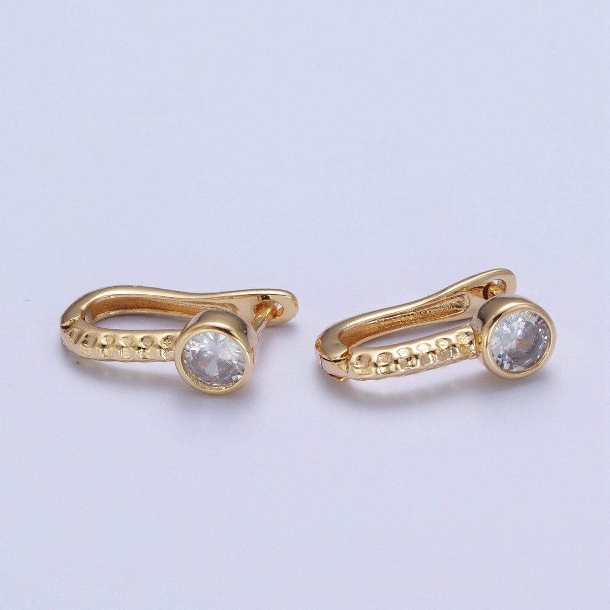 24K Gold Filled Textured Round Cubic Zirconia Latch Back Earrings T-034 - DLUXCA