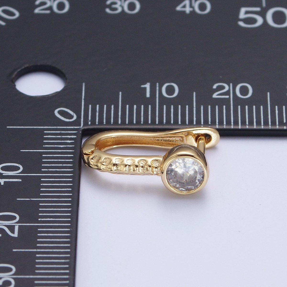 24K Gold Filled Textured Round Cubic Zirconia Latch Back Earrings T-034 - DLUXCA