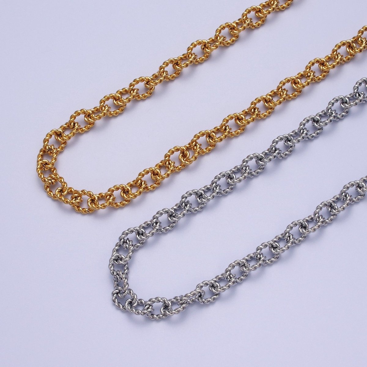 24K Gold Filled Textured Twist Cable Unfinished Chain in Gold & Silver | ROLL-974, ROLL-975 Clearance Pricing