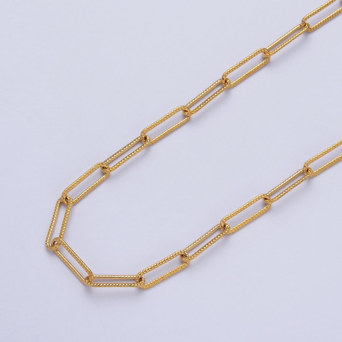 24K Gold Plated Textured Unique Paperclip Chain by Yard For Wholesale Supply in Gold & Silver | ROLL-844 ROLL-845 Clearance Pricing